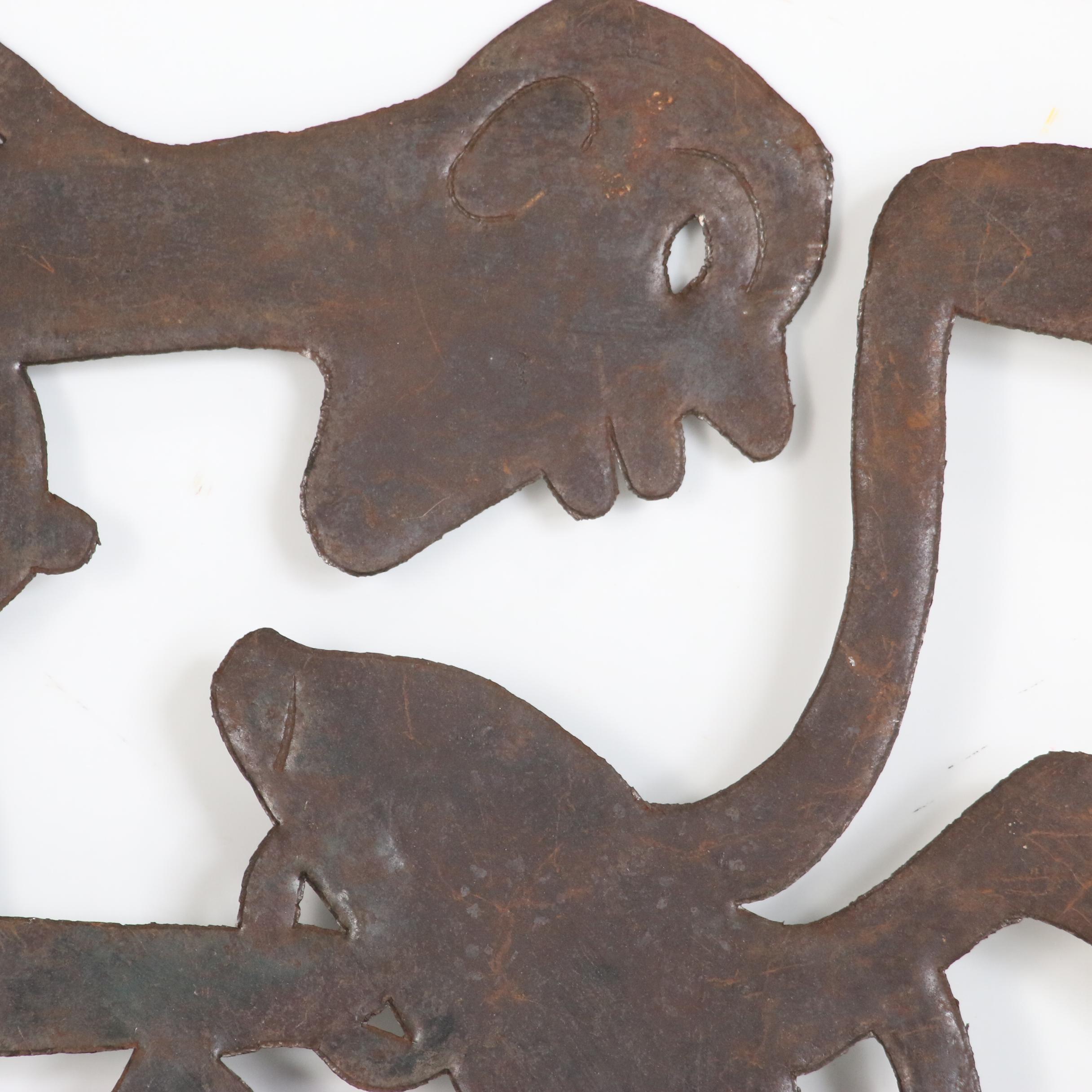 Joseph Louis-Juste Haitian Metal Relief Sculpture of Figure with Fish