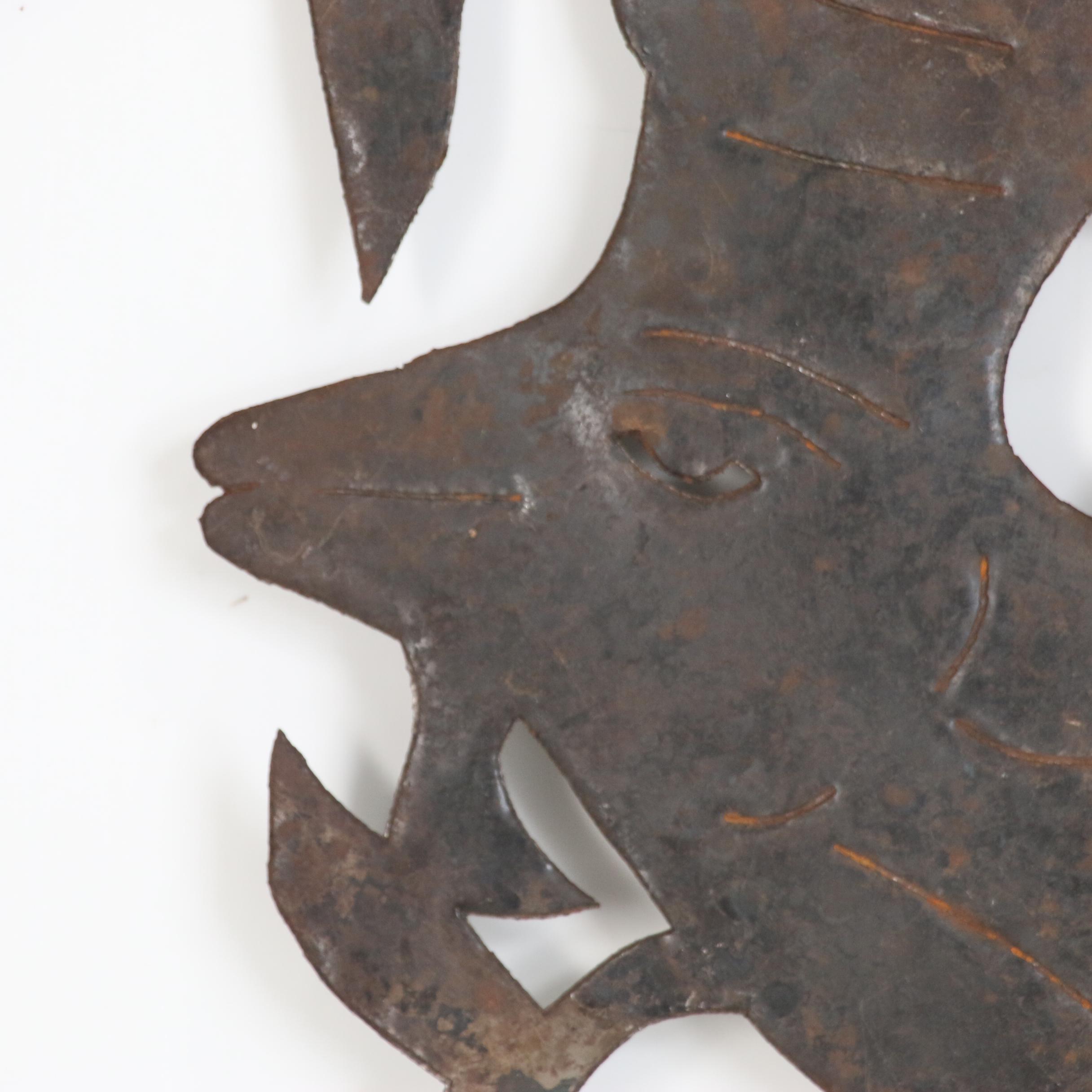 Joseph Louis-Juste Haitian Metal Relief Sculpture of Figure with Fish