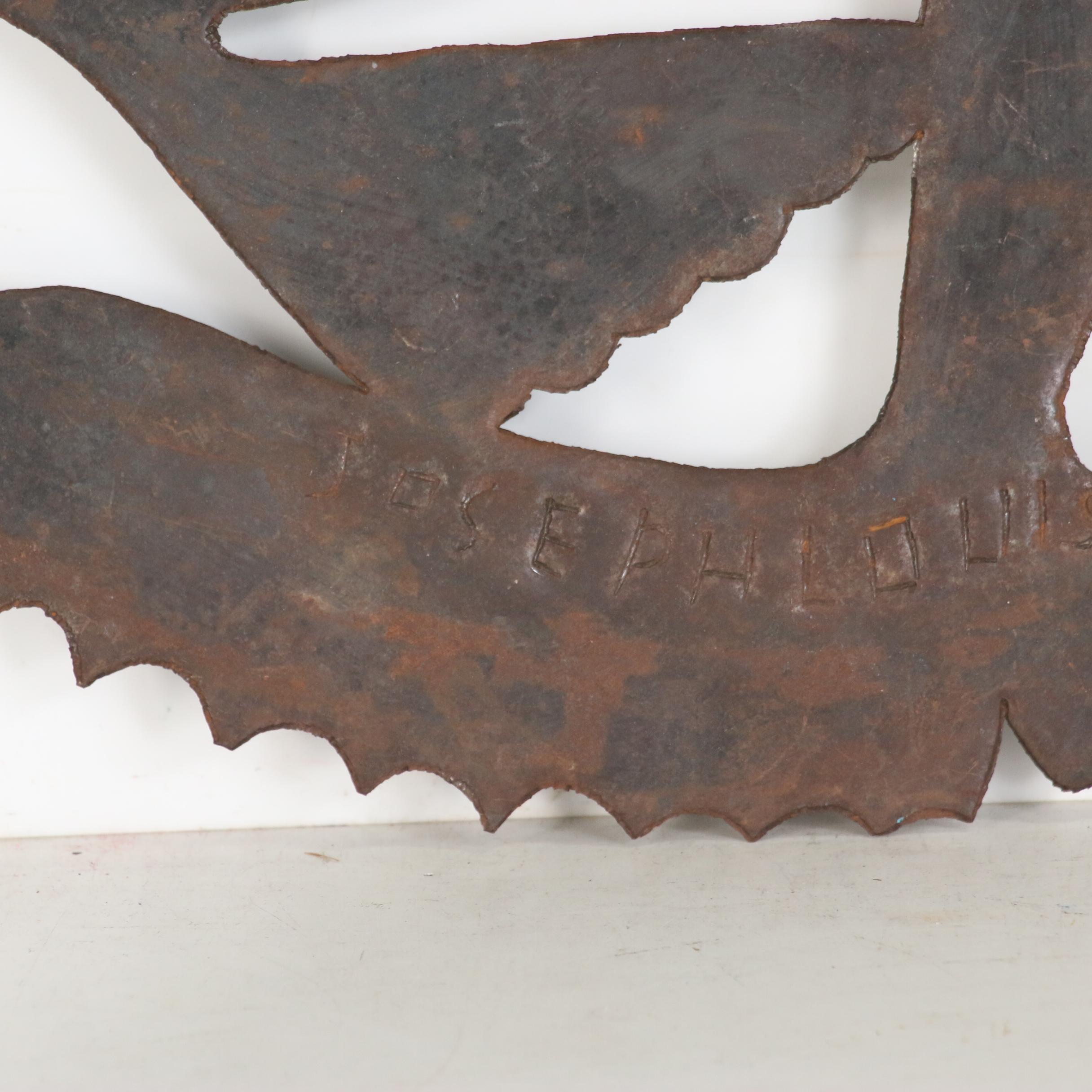 Joseph Louis-Juste Haitian Metal Relief Sculpture of Figure with Fish