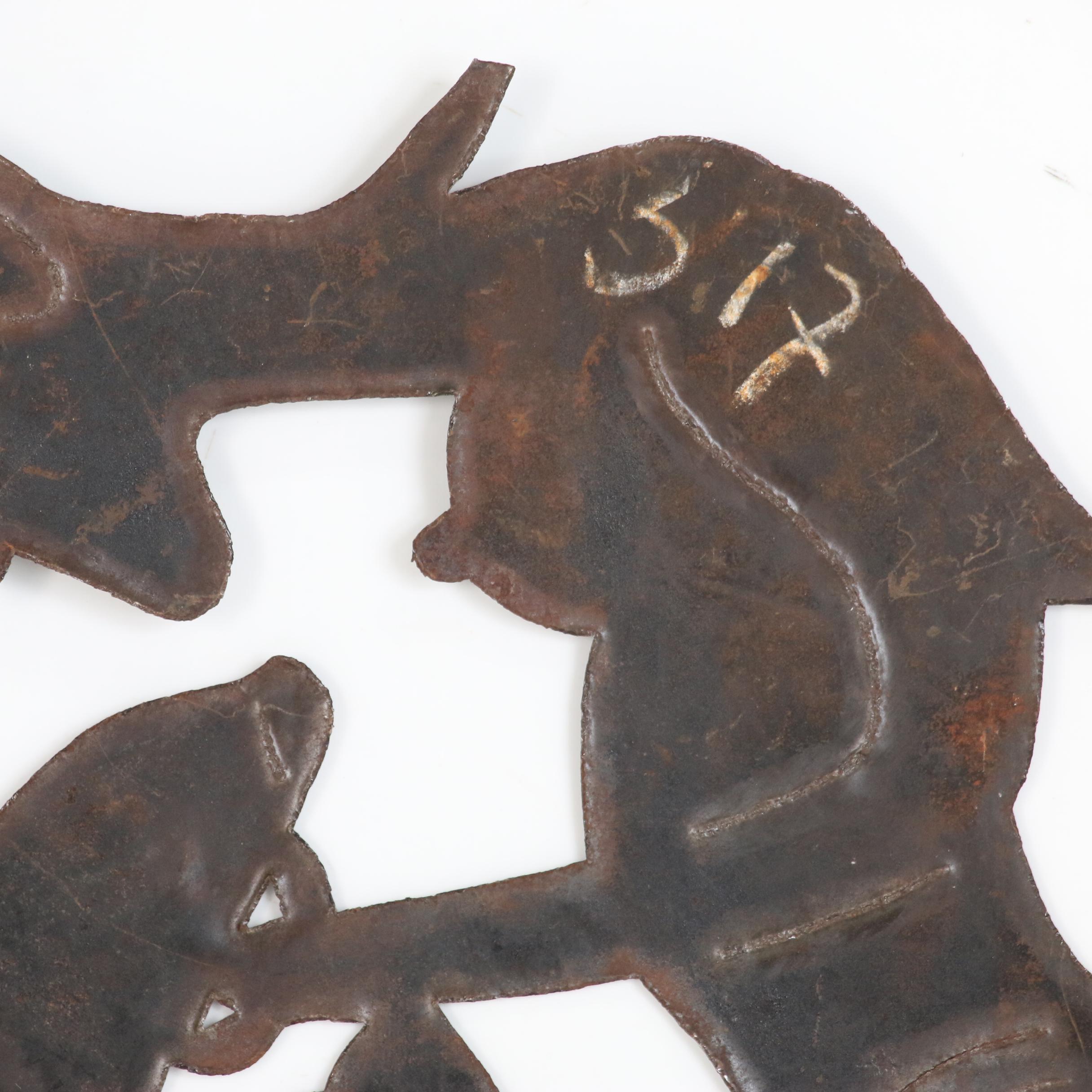 Joseph Louis-Juste Haitian Metal Relief Sculpture of Figure with Fish