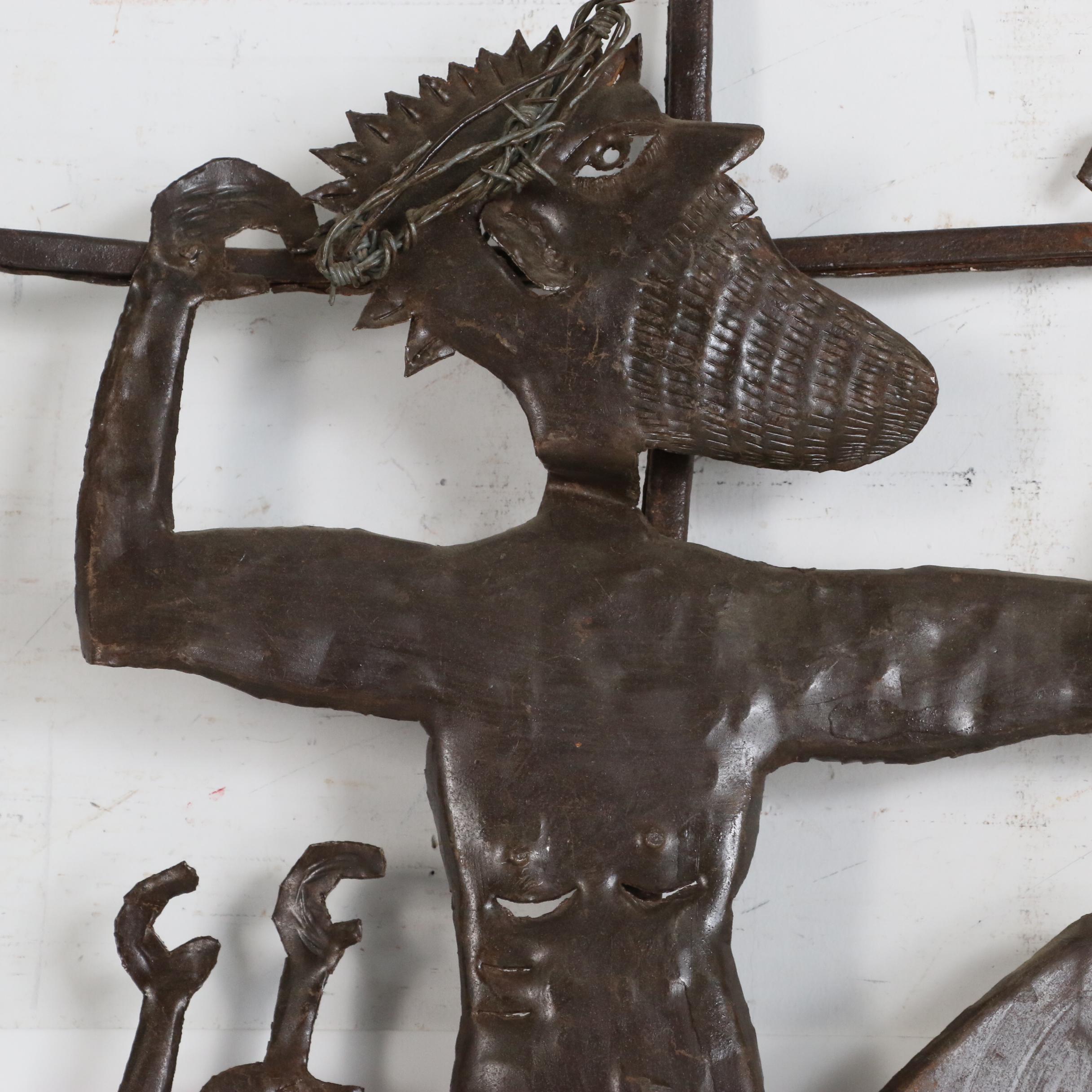Gabriel Bien-Aime Haitian Metal Art Sculpture of Crucifixion