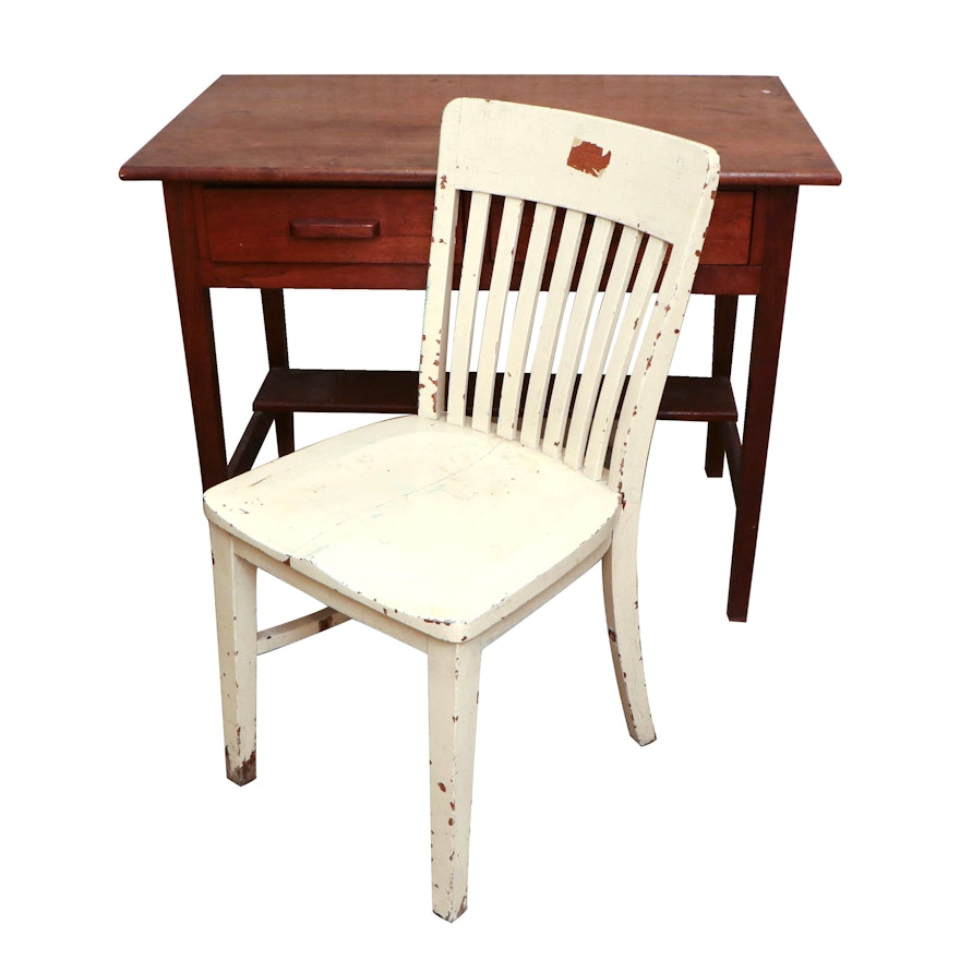 Mission Style Wood Desk and Chair,  20th Century