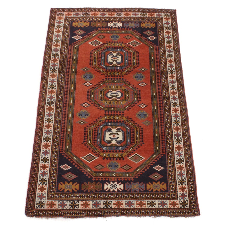 3'11 x 6'6 Hand-Knotted Persian Ghouchan Khorsan Caucasian Rug, 1970s