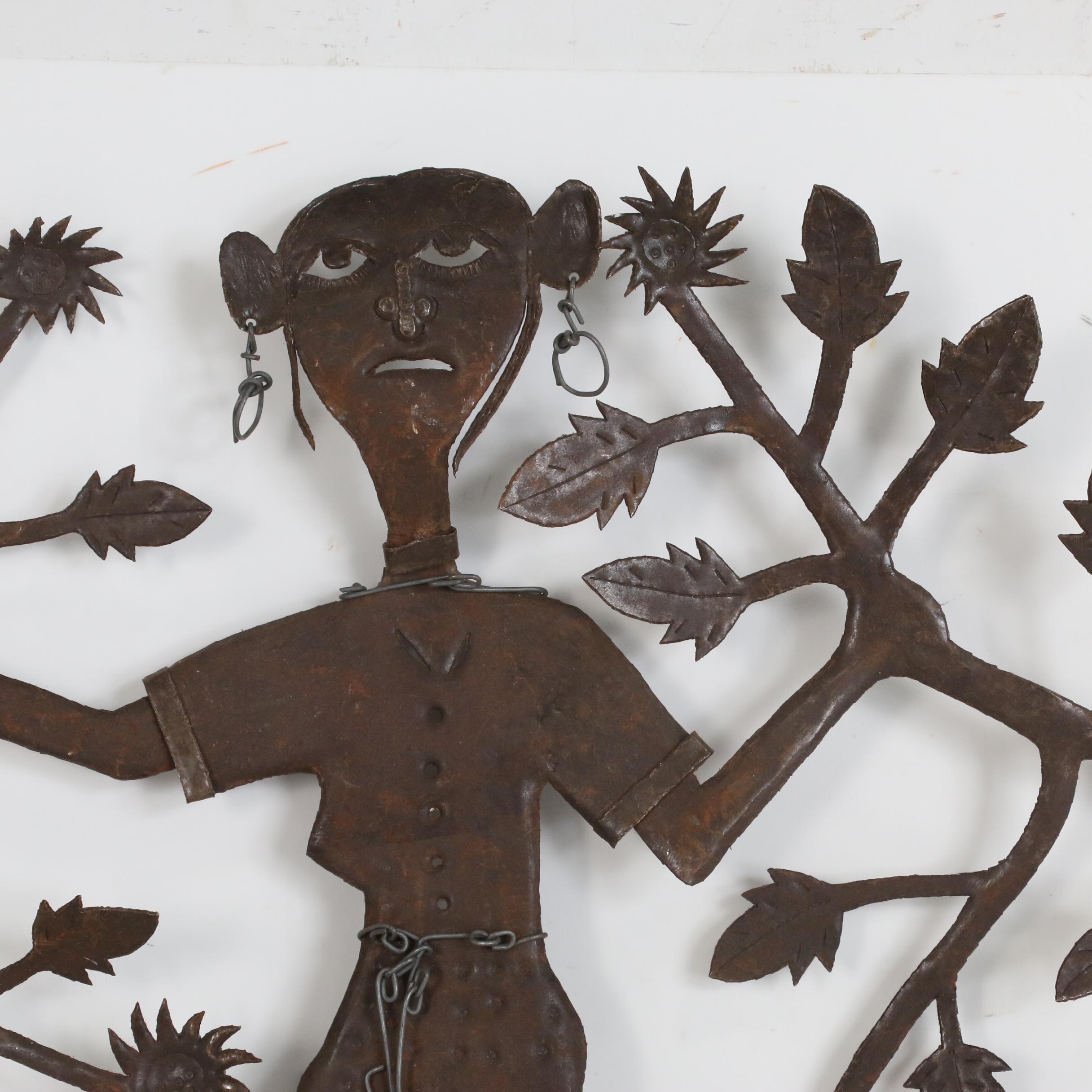 Gabriel Bien-Aimé Haitian Metal Sculpture of Woman with Tree Branches