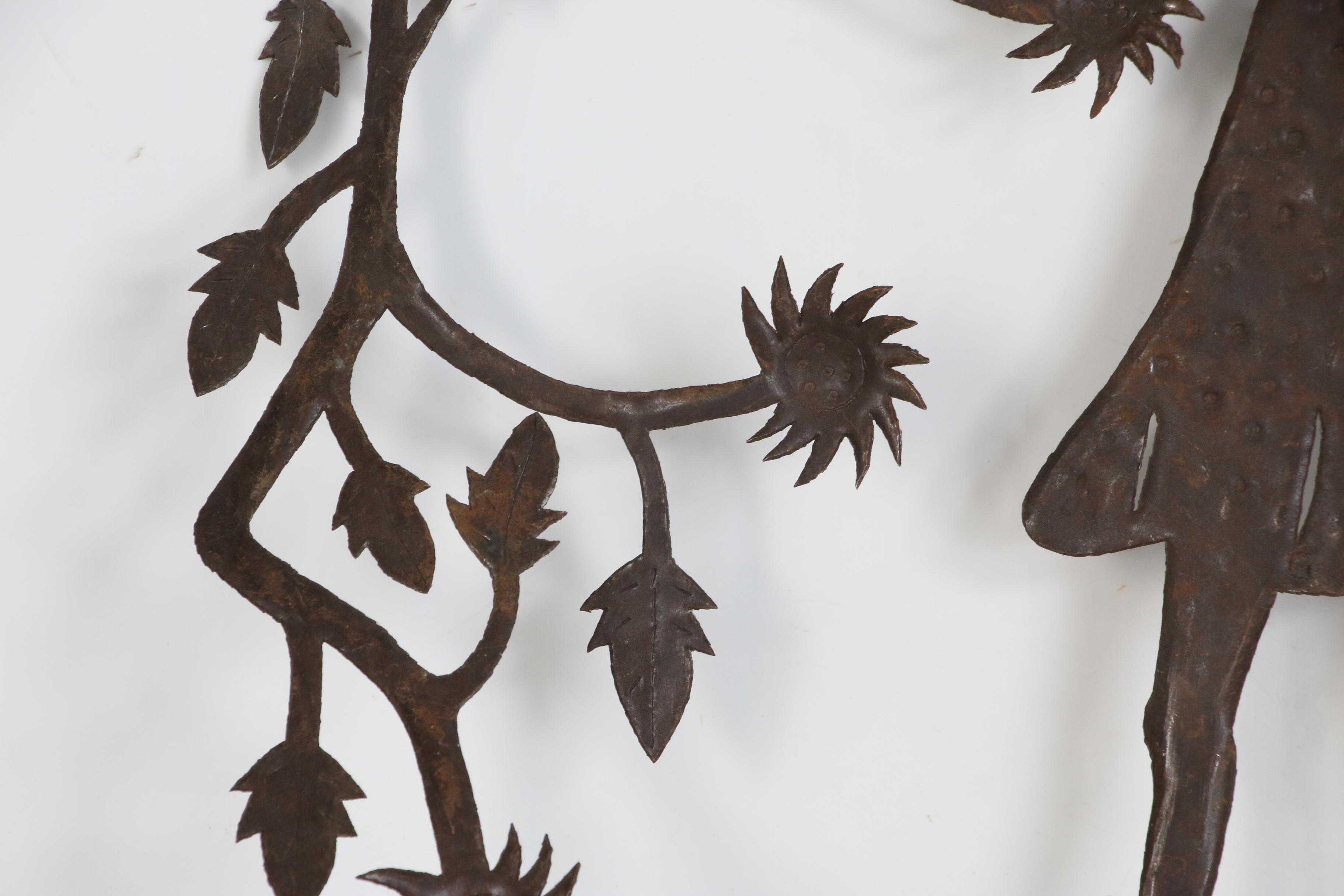 Gabriel Bien-Aimé Haitian Metal Sculpture of Woman with Tree Branches