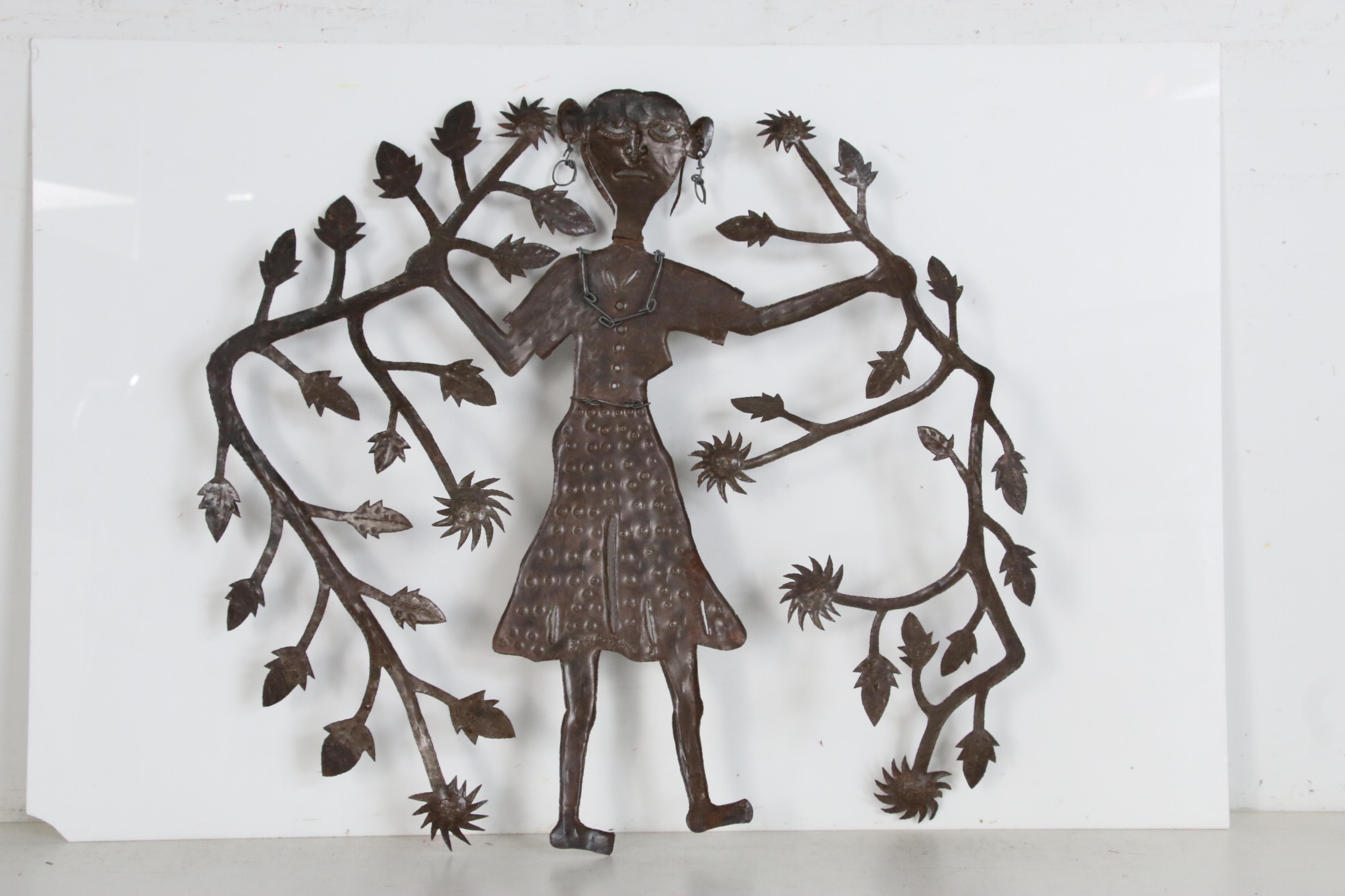 Gabriel Bien-Aimé Haitian Metal Sculpture of Woman with Tree Branches
