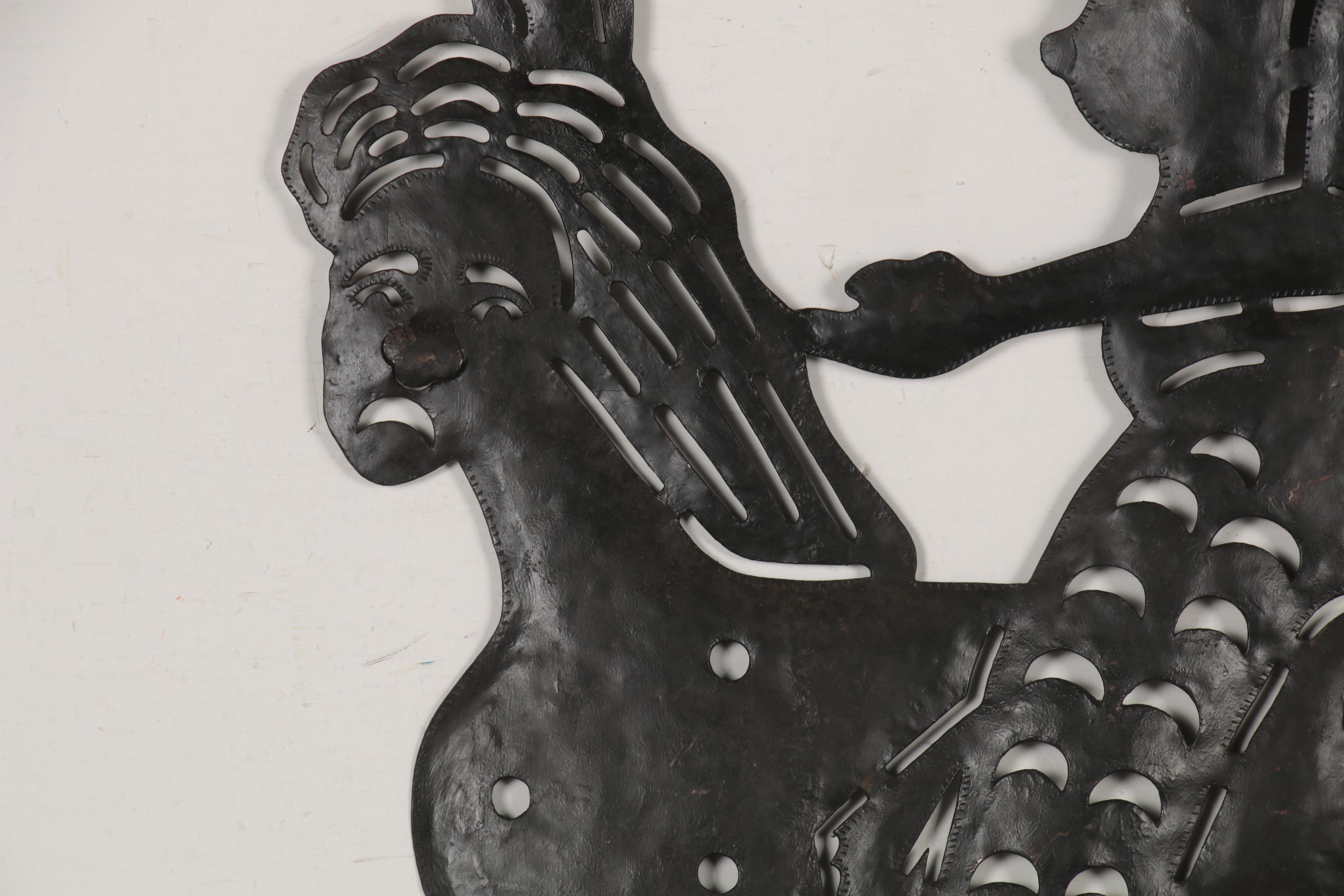 Serge Jolimeau Haitian Metal Relief Sculpture of Mythical Creatures, 1986