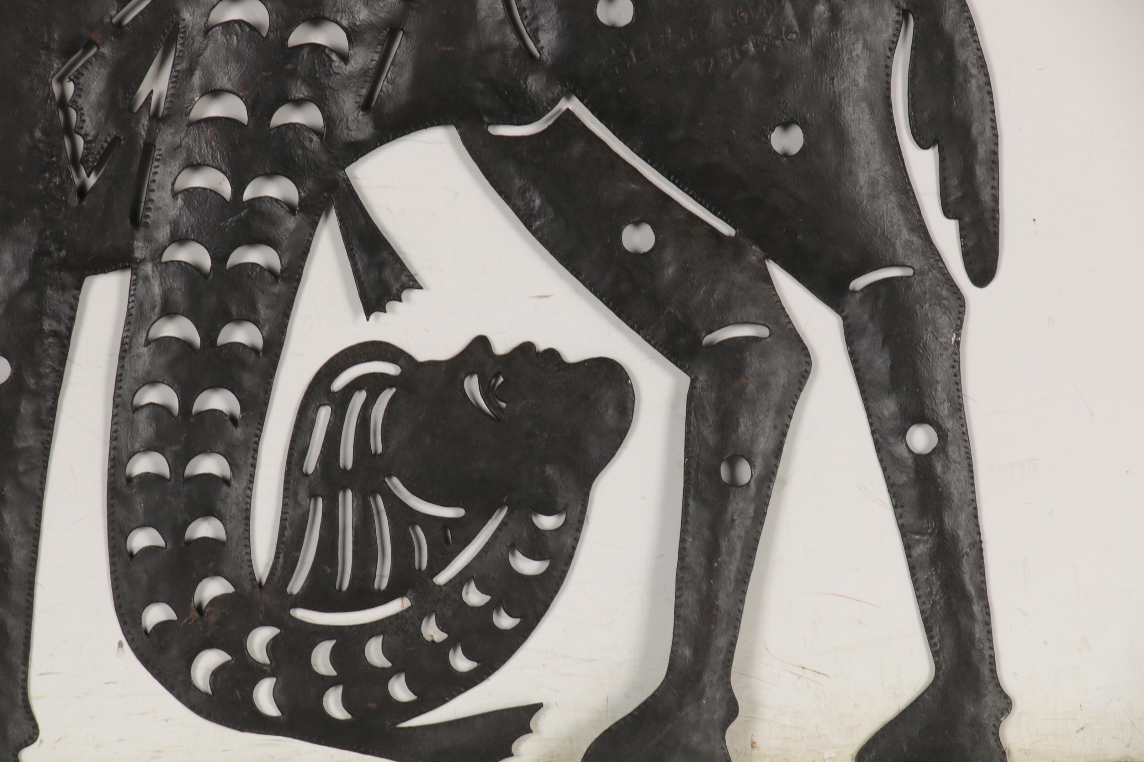 Serge Jolimeau Haitian Metal Relief Sculpture of Mythical Creatures, 1986