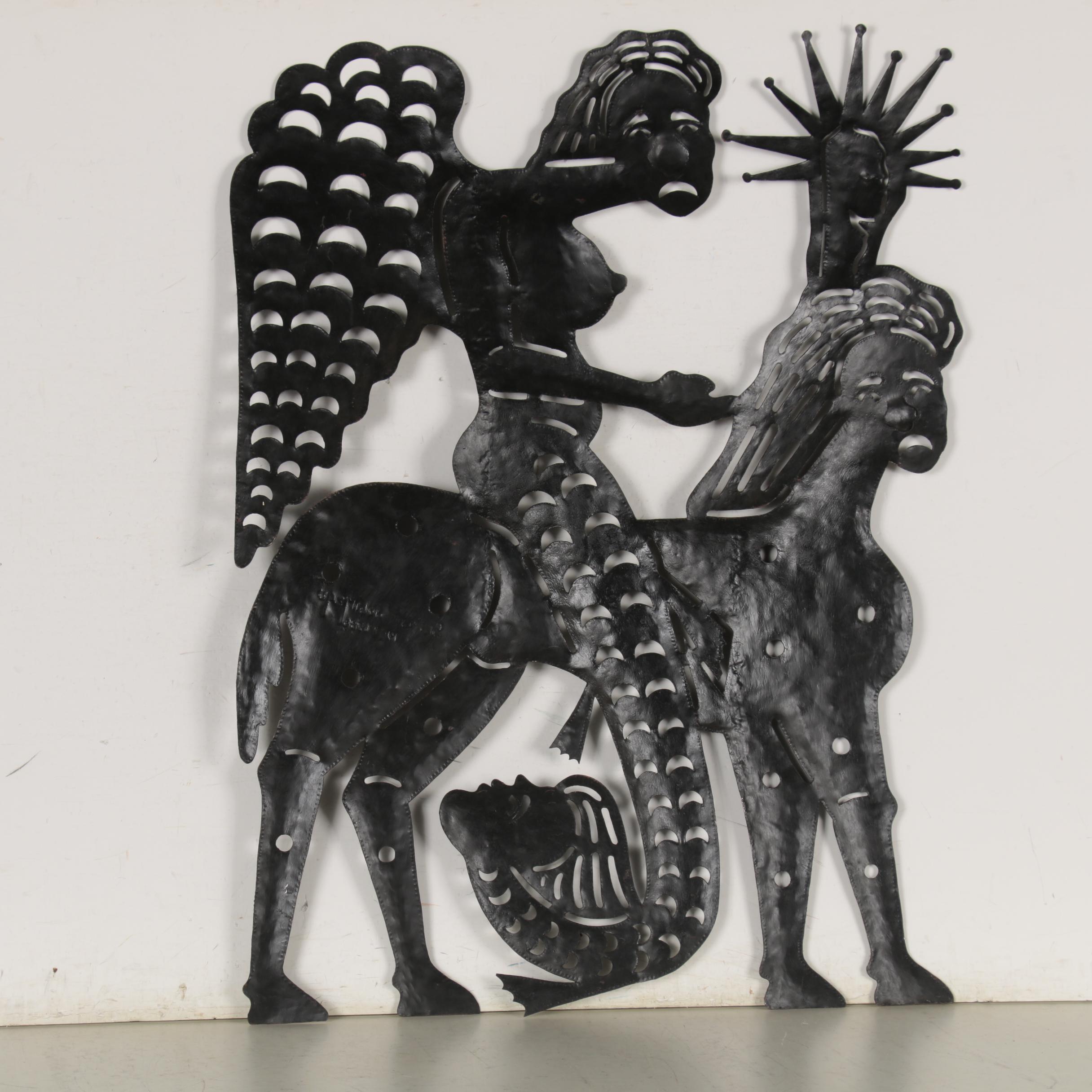 Serge Jolimeau Haitian Metal Relief Sculpture of Mythical Creatures, 1986