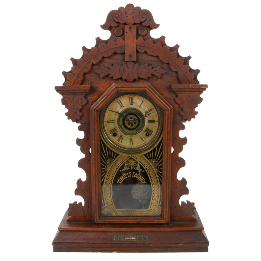 E. Ingraham Gingerbread Oak Clock, Late 19th Century