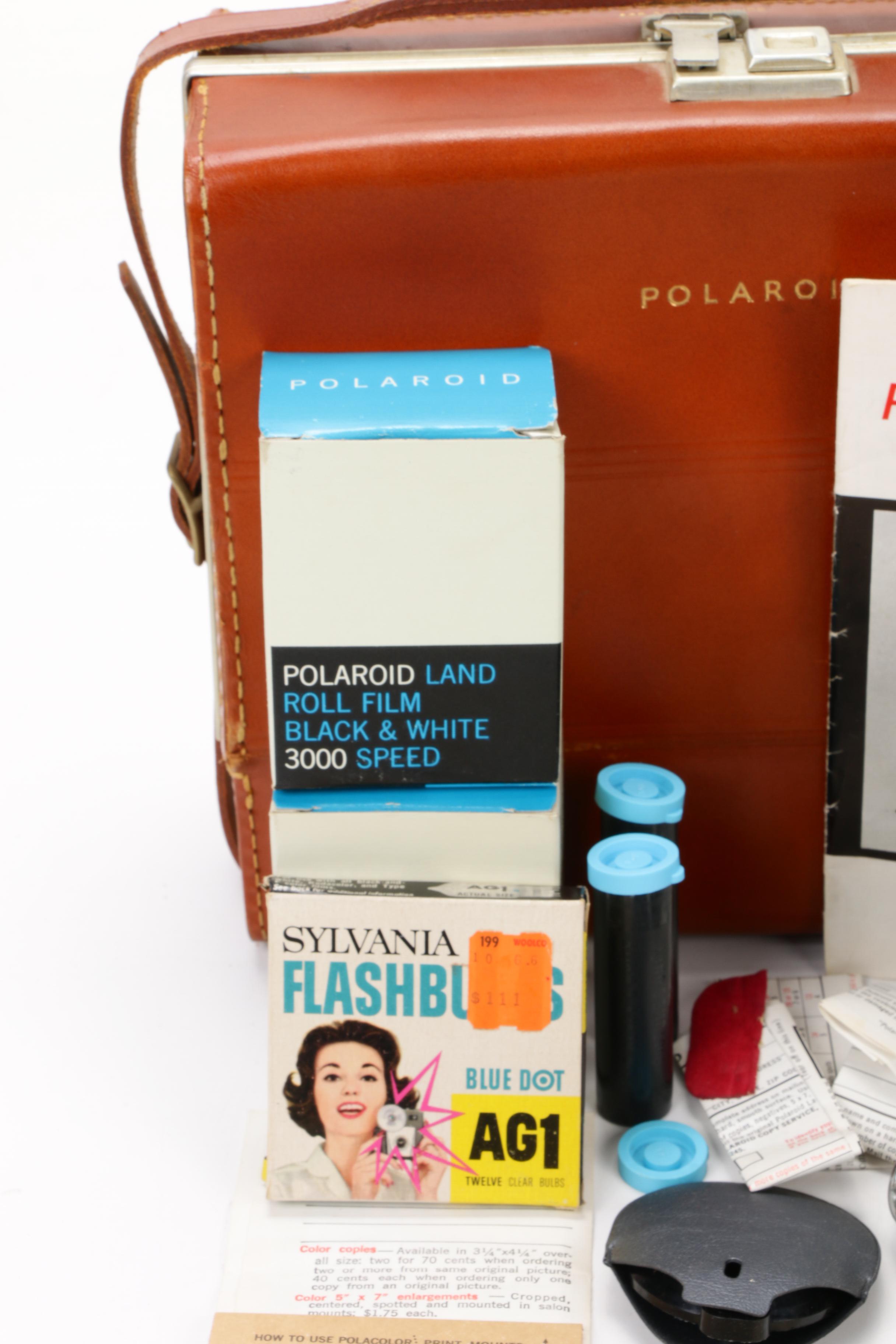 Polaroid Land Camera 80B with Accessories in Leather Carrying Case, 1960s