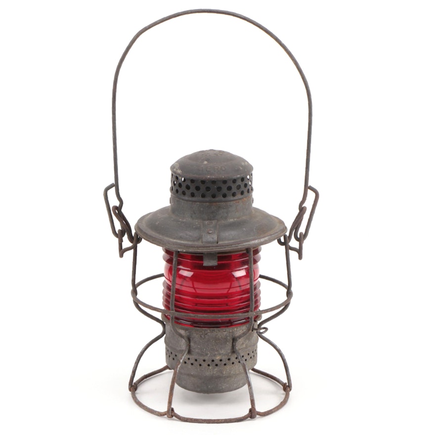 Adlake Baltimore and Ohio Railroad Lantern with Red Globe, Early 20th Century