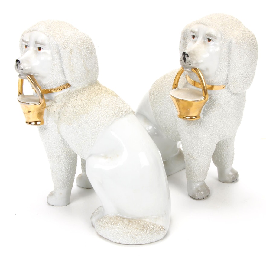 Pair of Staffordshire Style Porcelain Poodle Figurines, Mid to Late 20th Century