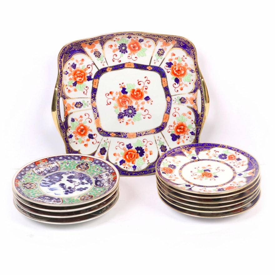 Japanese Hand-Painted Imari Platter and Plates, Mid to Late 20th Century