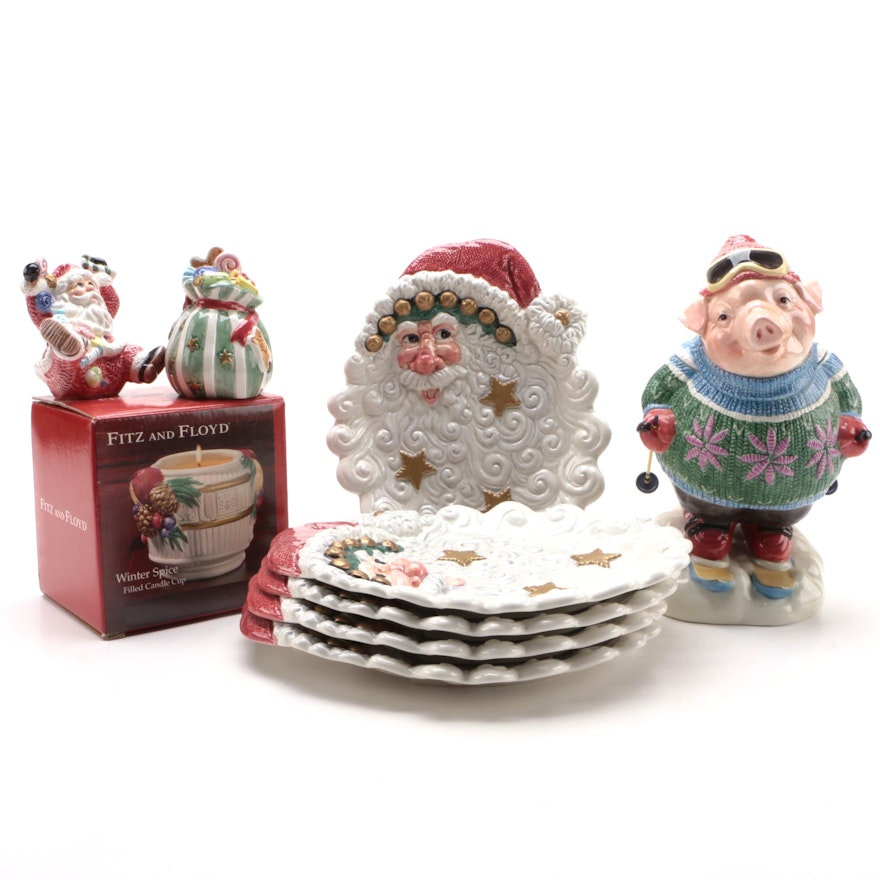 Fitz and Floyd Santa Canape Plates with Other Table Accessories