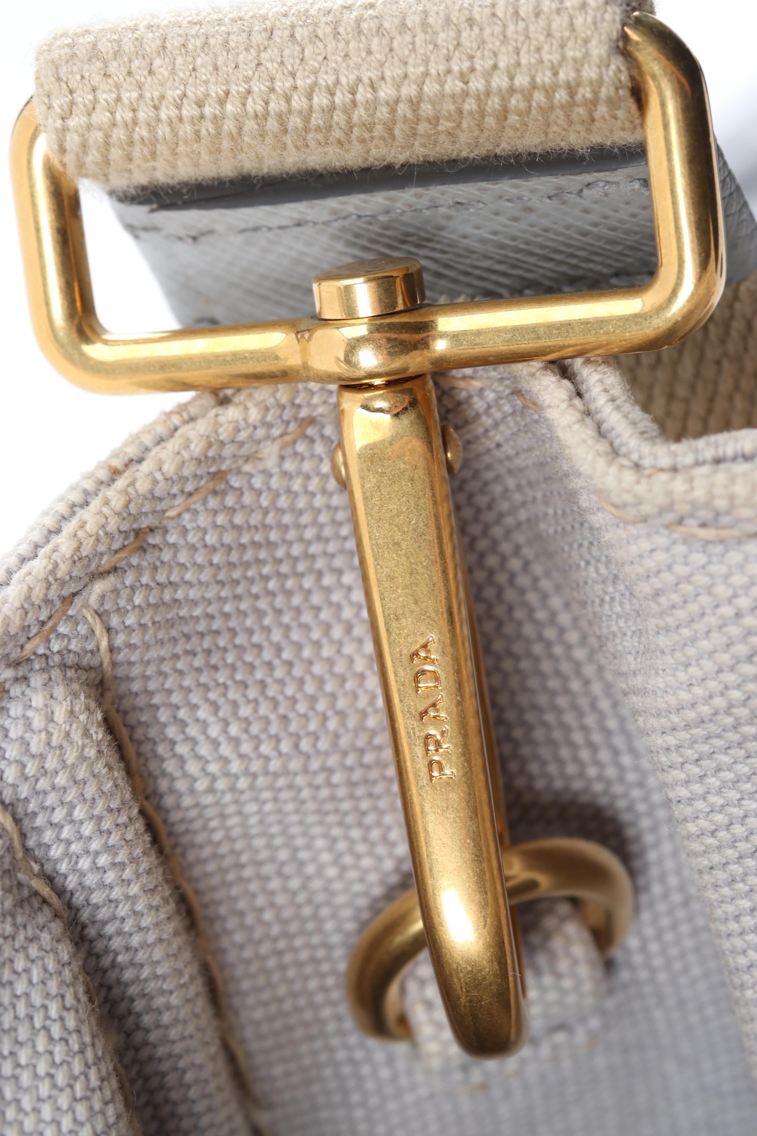 Prada Logo Print Two-Way Tote in Nube Grey Canapa Canvas