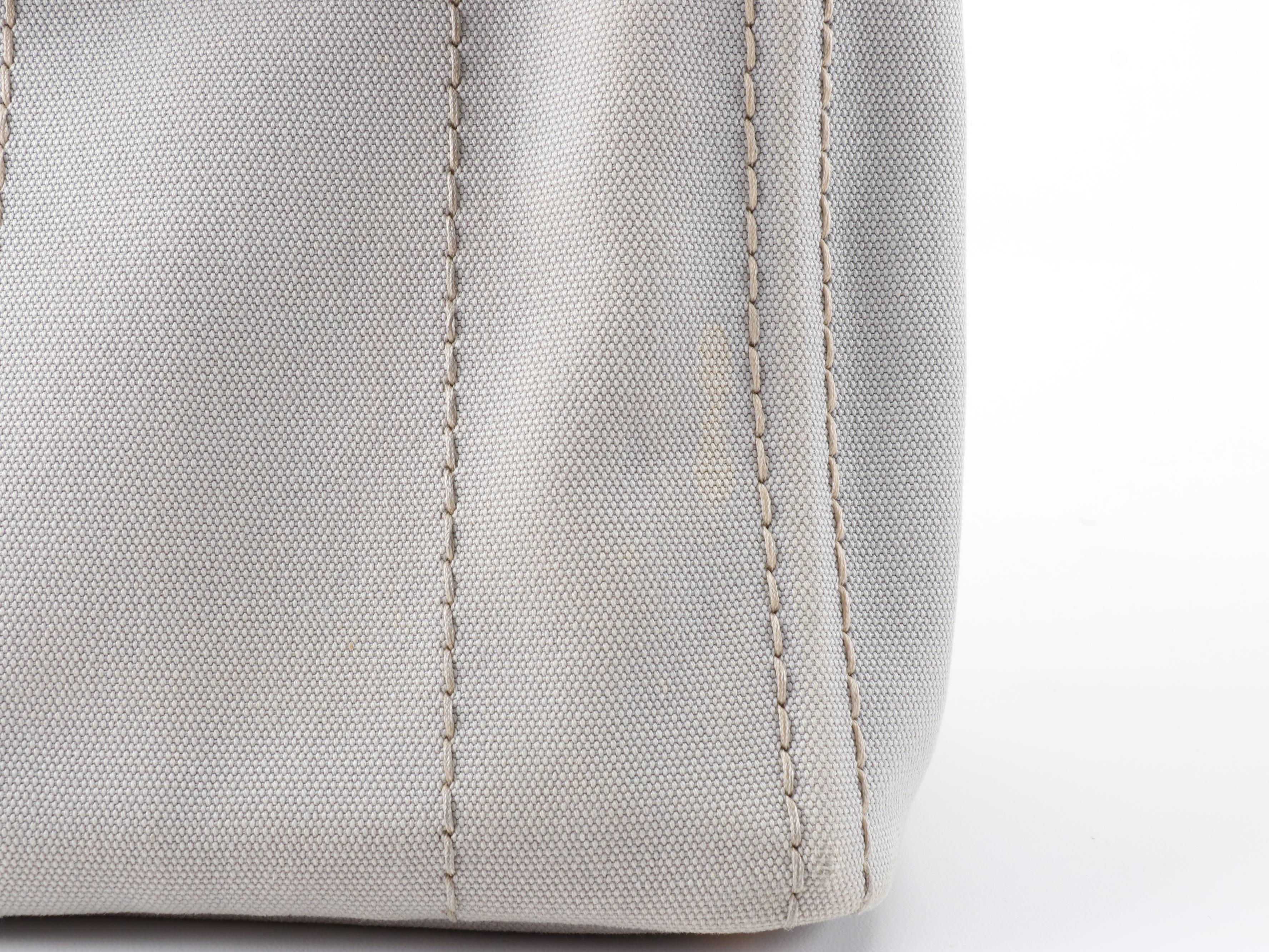 Prada Logo Print Two-Way Tote in Nube Grey Canapa Canvas