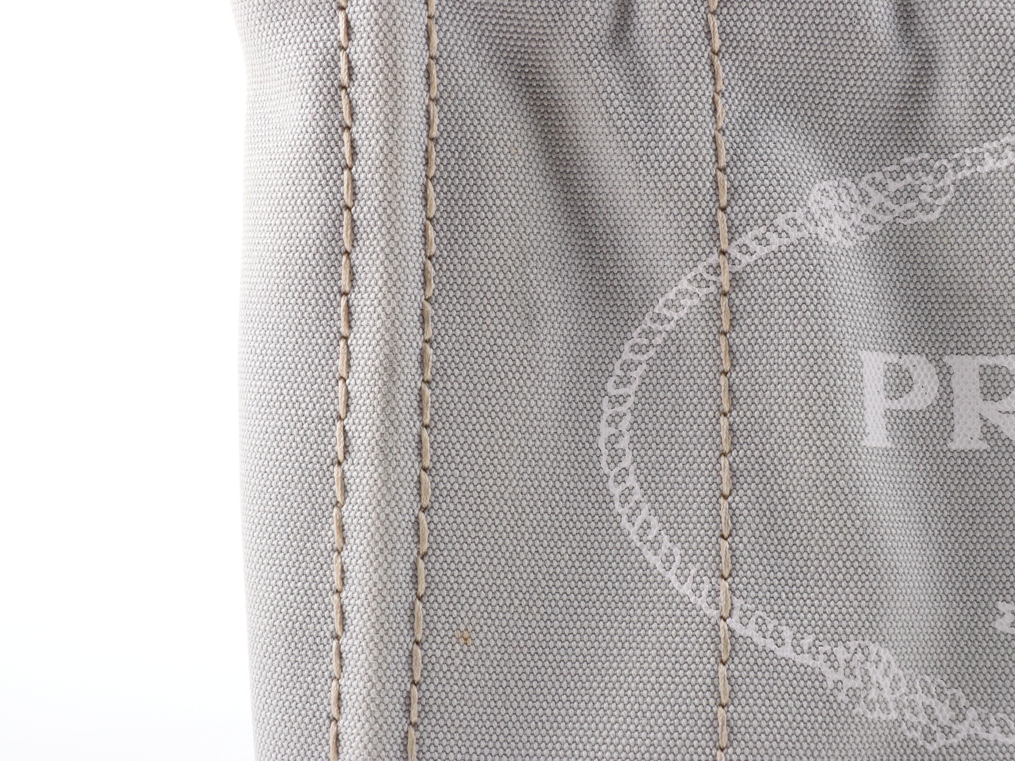 Prada Logo Print Two-Way Tote in Nube Grey Canapa Canvas