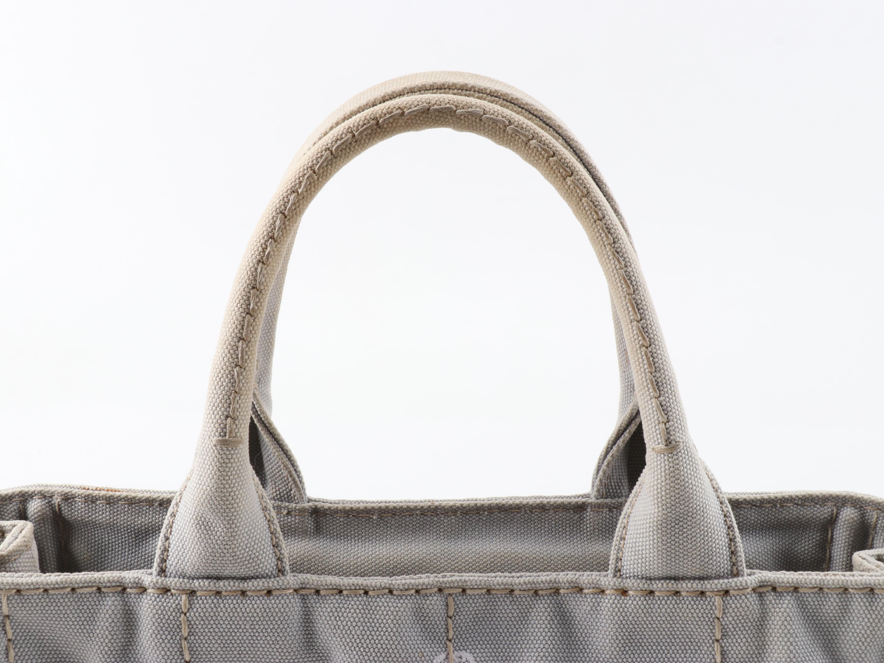 Prada Logo Print Two-Way Tote in Nube Grey Canapa Canvas