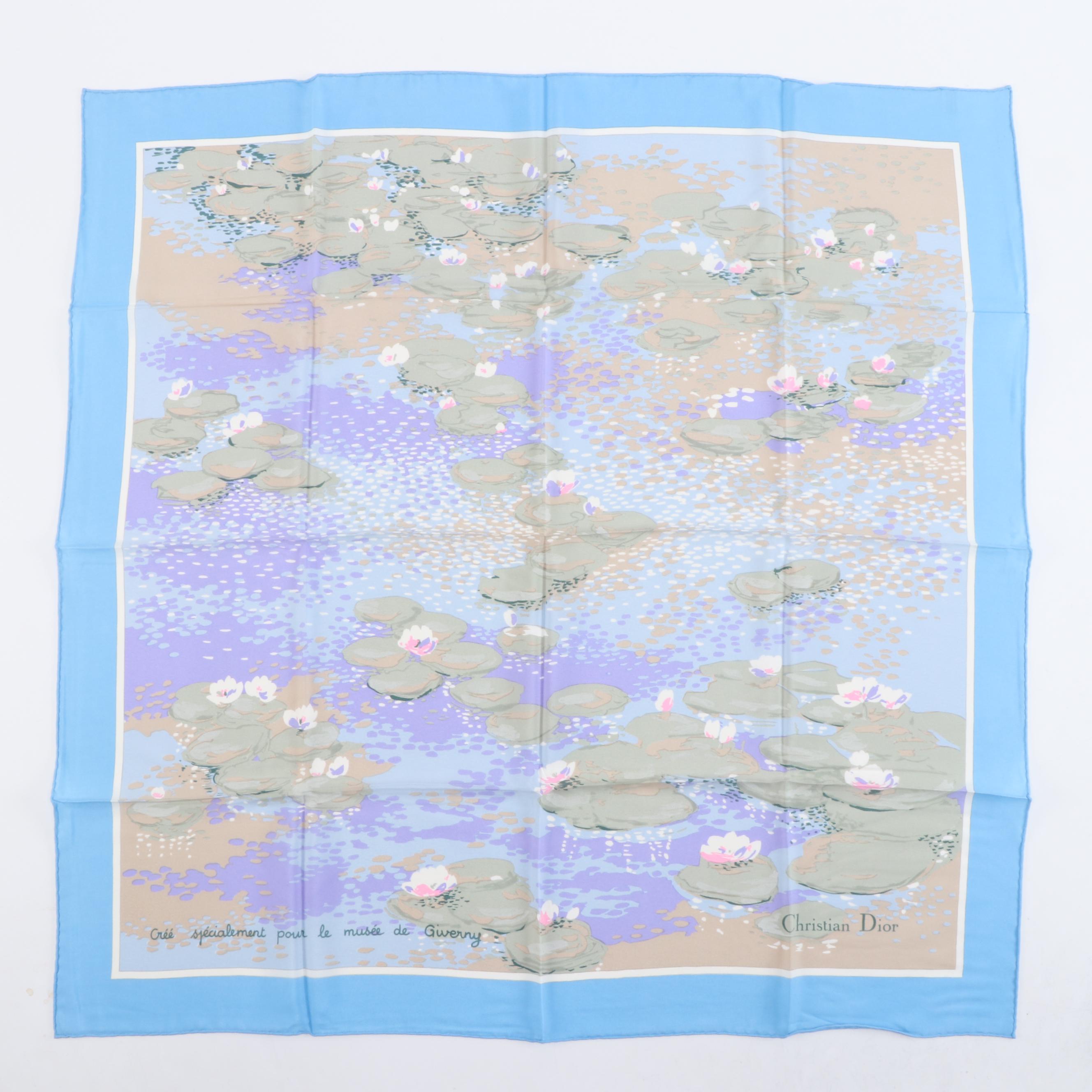 Christian Dior Water Lilies Print Silk Scarf
