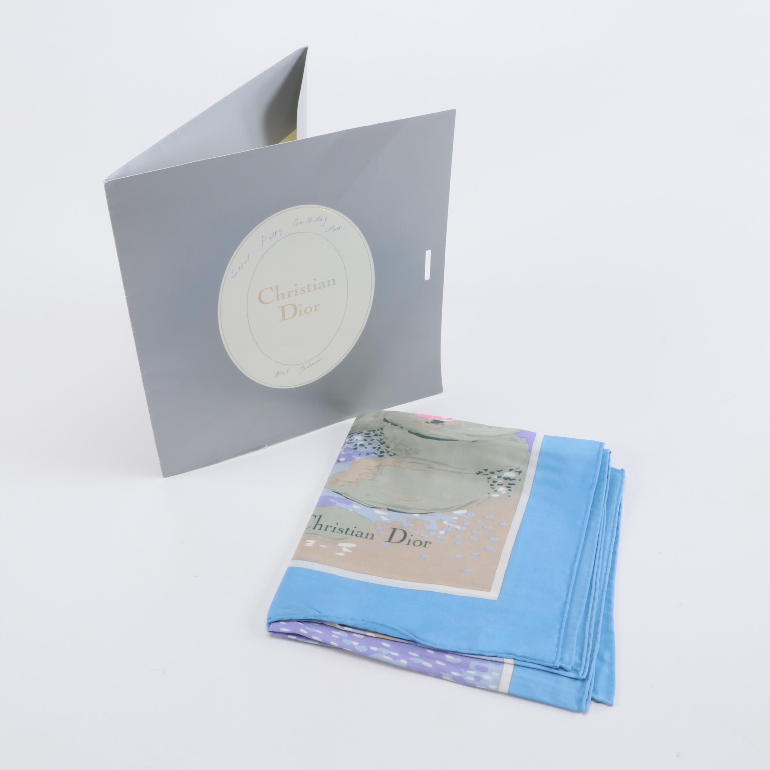 Christian Dior Water Lilies Print Silk Scarf