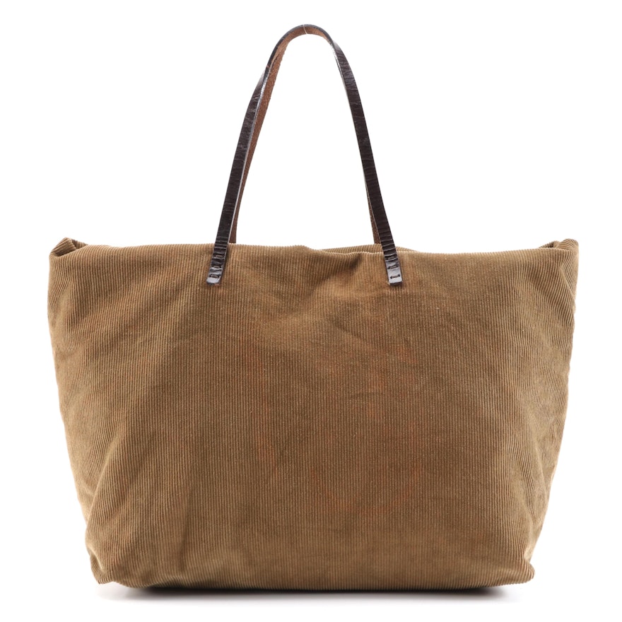 Fendi Corduroy Tote with Brown Leather Straps