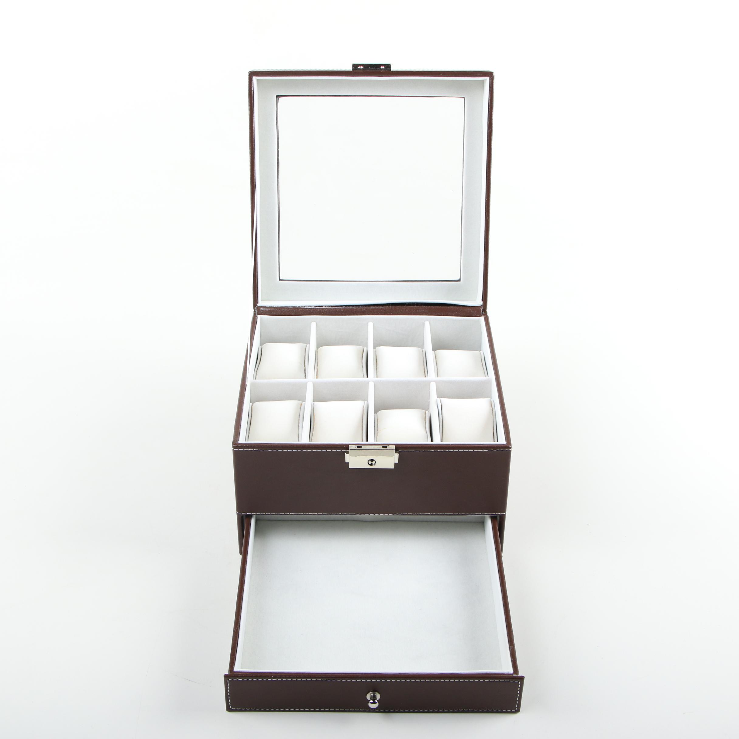 Mele & Co. Wooden Jewelry Box with Gem Pak Leather Watch Case