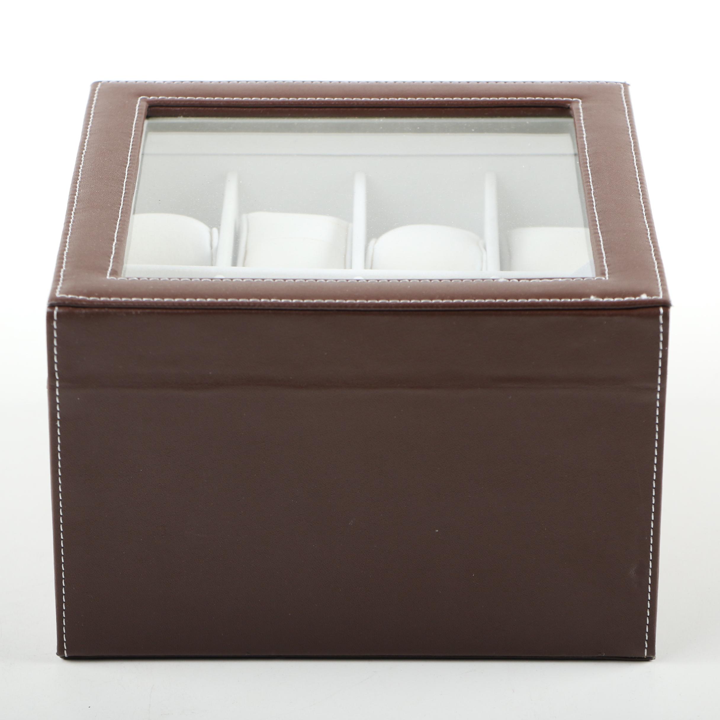 Mele & Co. Wooden Jewelry Box with Gem Pak Leather Watch Case