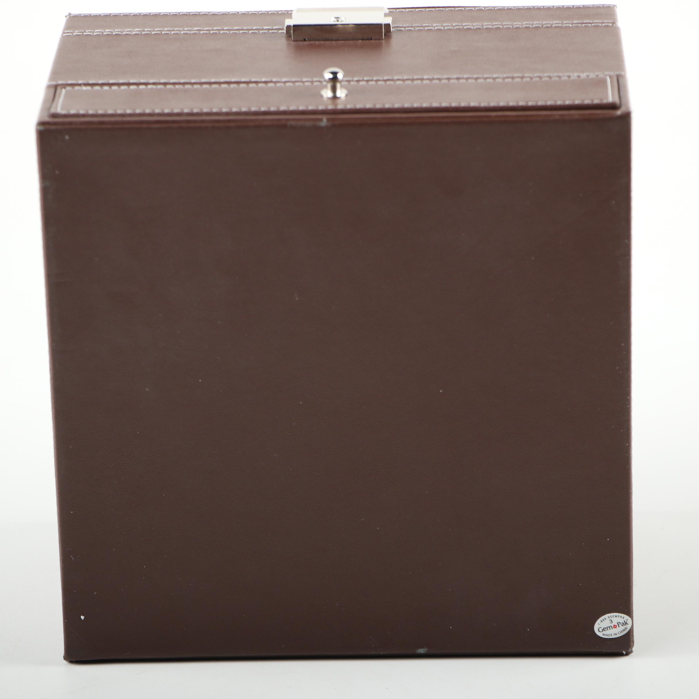Mele & Co. Wooden Jewelry Box with Gem Pak Leather Watch Case