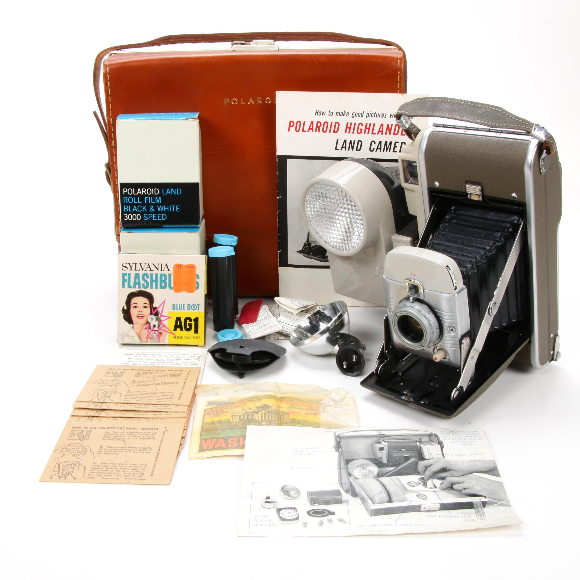 Polaroid Land Camera 80B with Accessories in Leather Carrying Case, 1960s