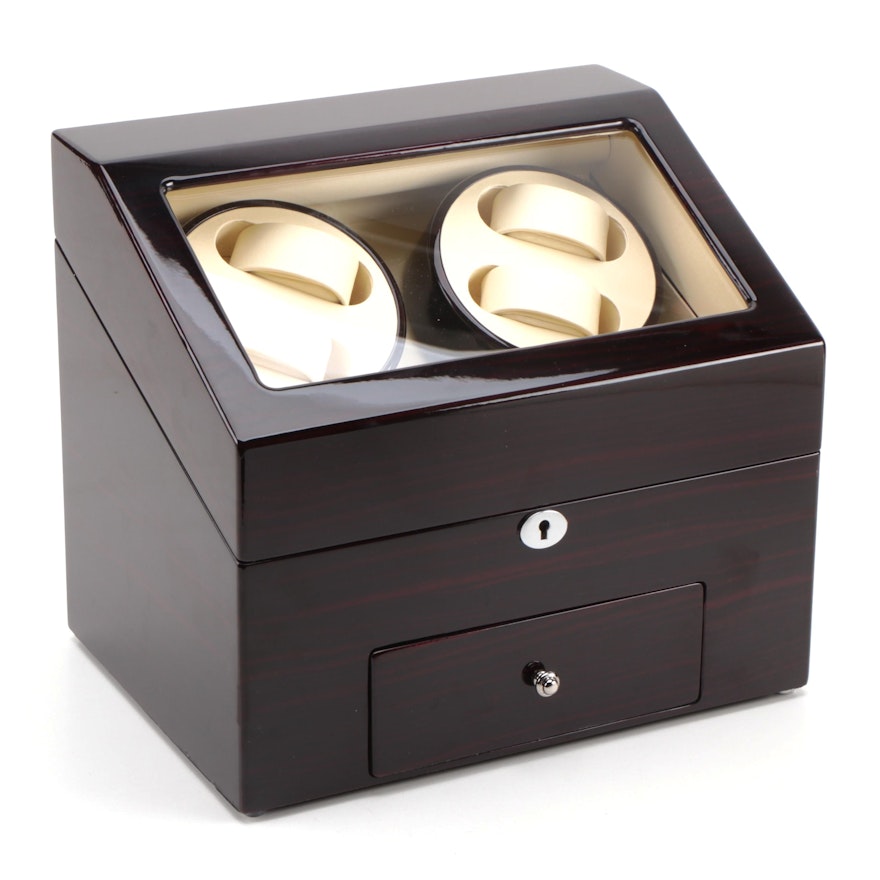 Quad Watch Winder with High Gloss Rosewood Finish