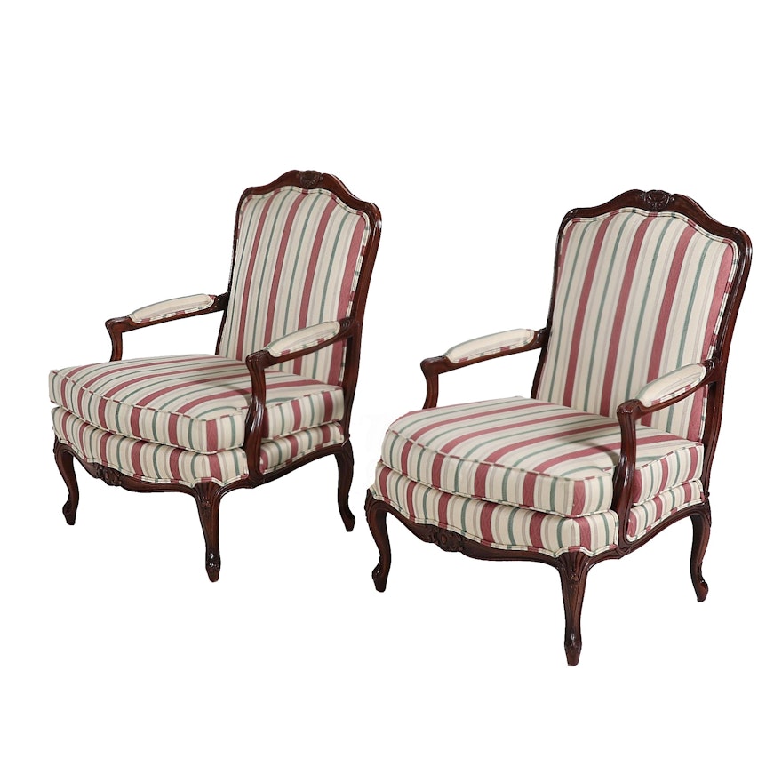 Pair of Sherrill Furniture French Provincial Open arm Chairs, Late 20th Century