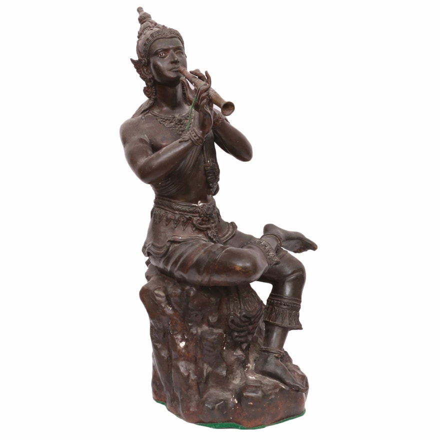 Thai Style Plaster Sculpture of Seated Musician