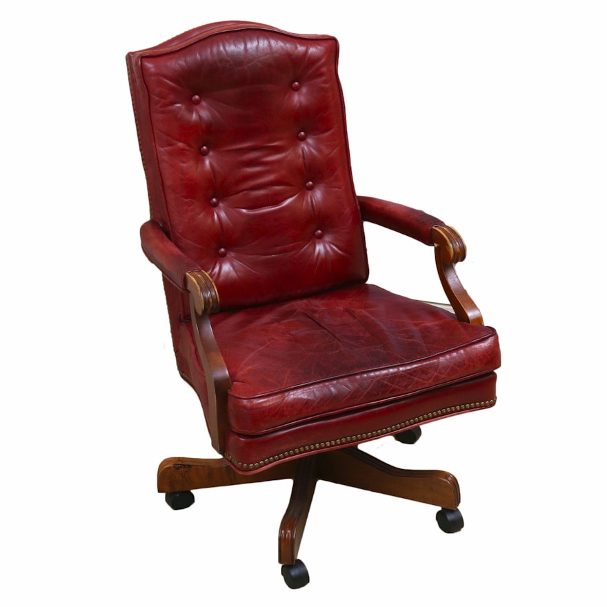 Red Tufted and Brass-Tacked Leather Executive Armchair