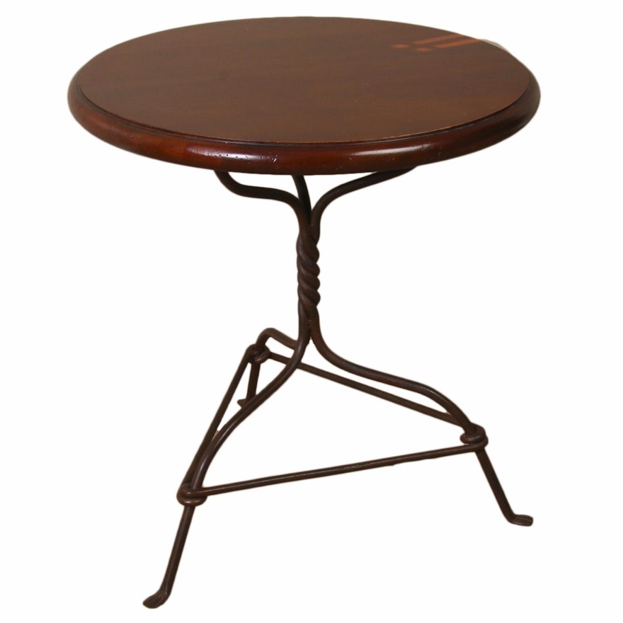 Iron Wire and Wood Side Table, Late 20th Century