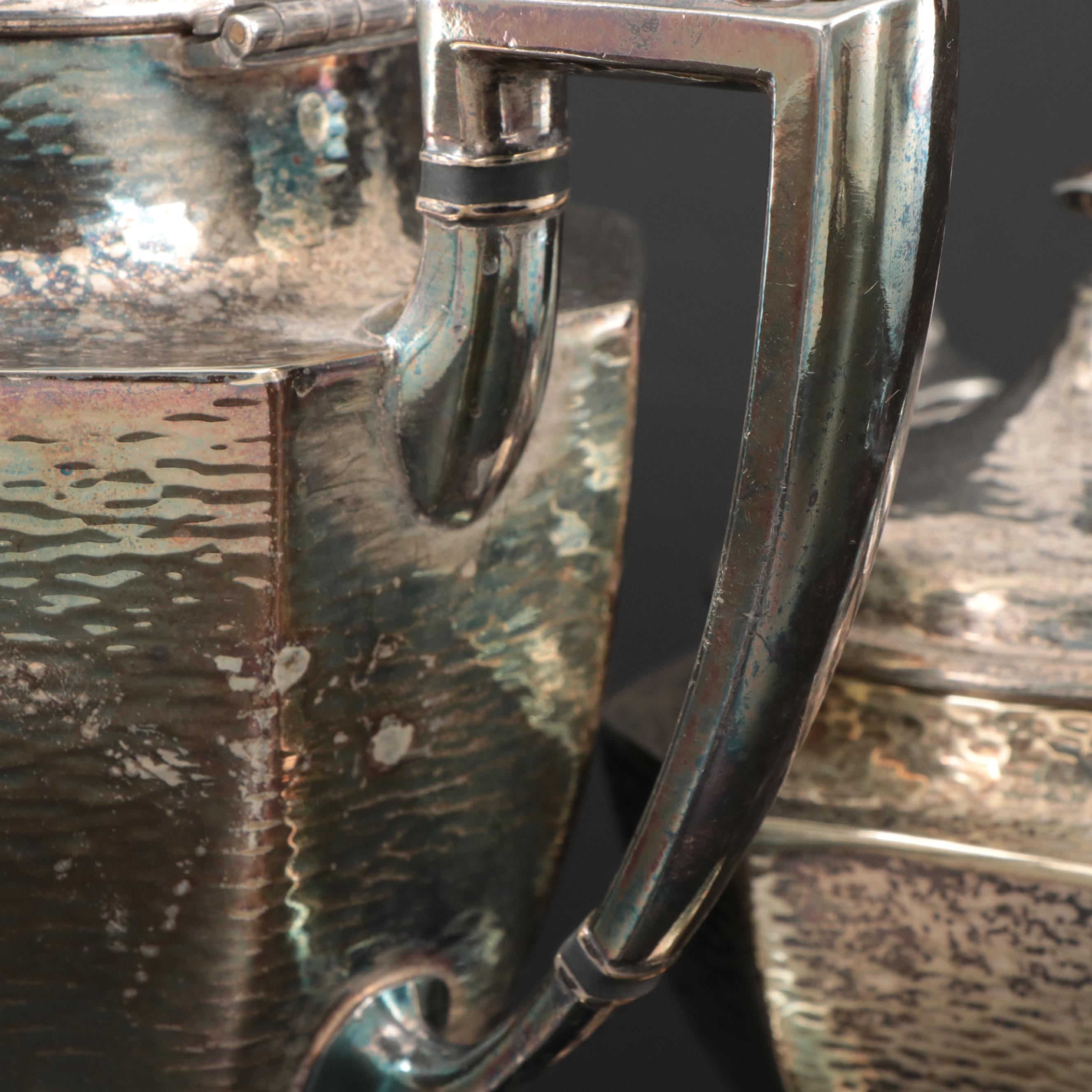 Cincinnati Homan Mfg. Co. Hammered Silver Plate Tea Set