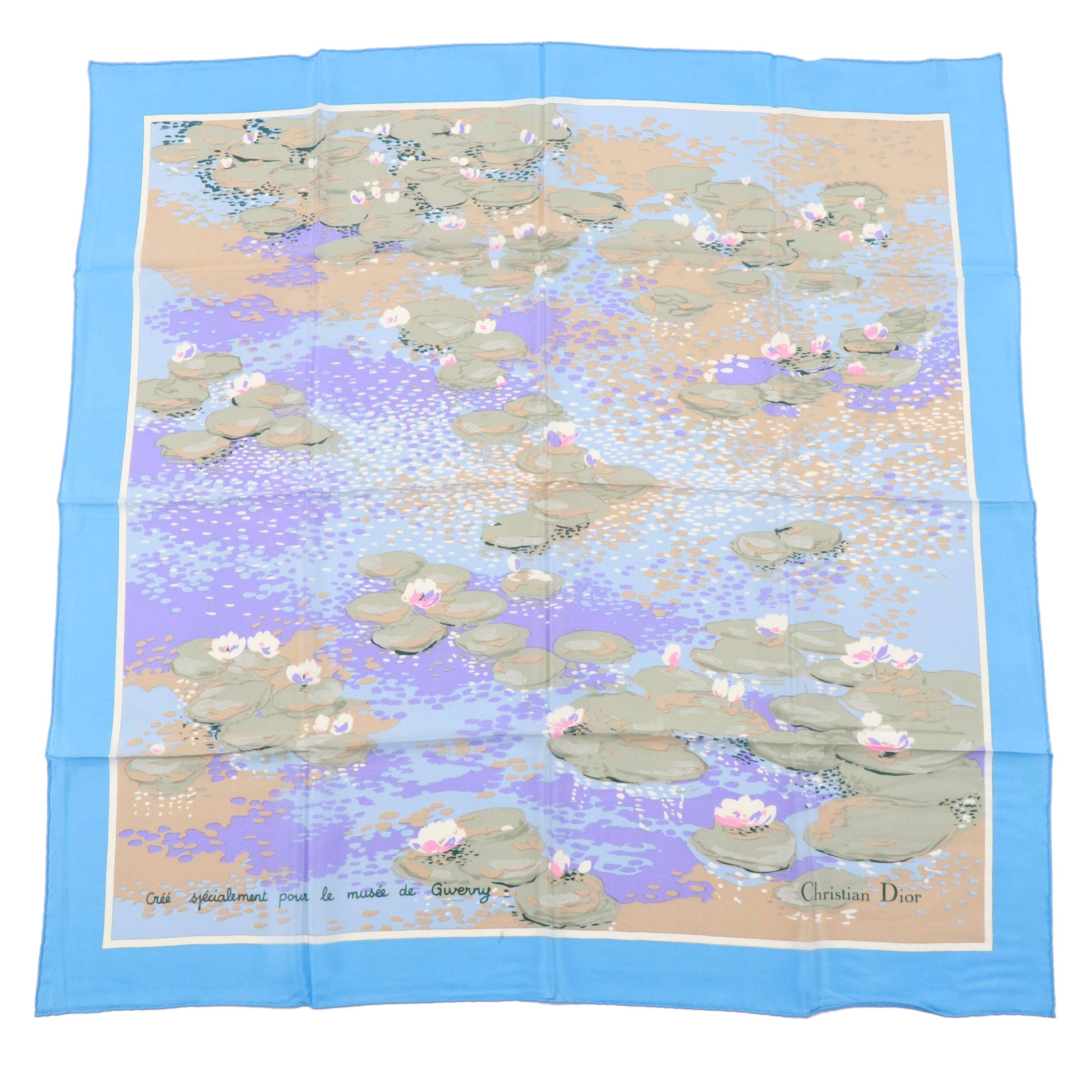 Christian Dior Water Lilies Print Silk Scarf