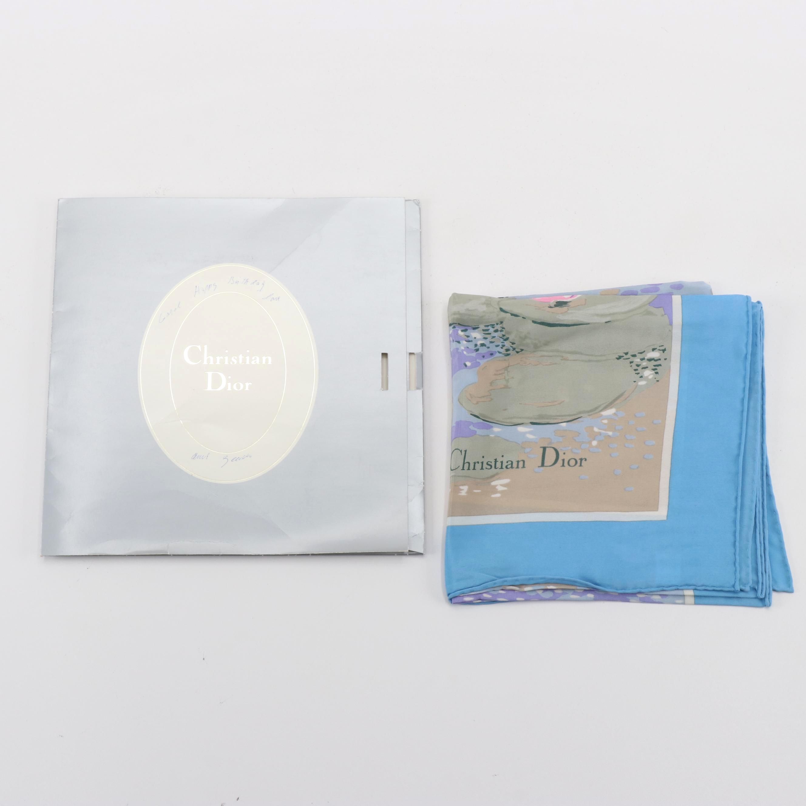 Christian Dior Water Lilies Print Silk Scarf