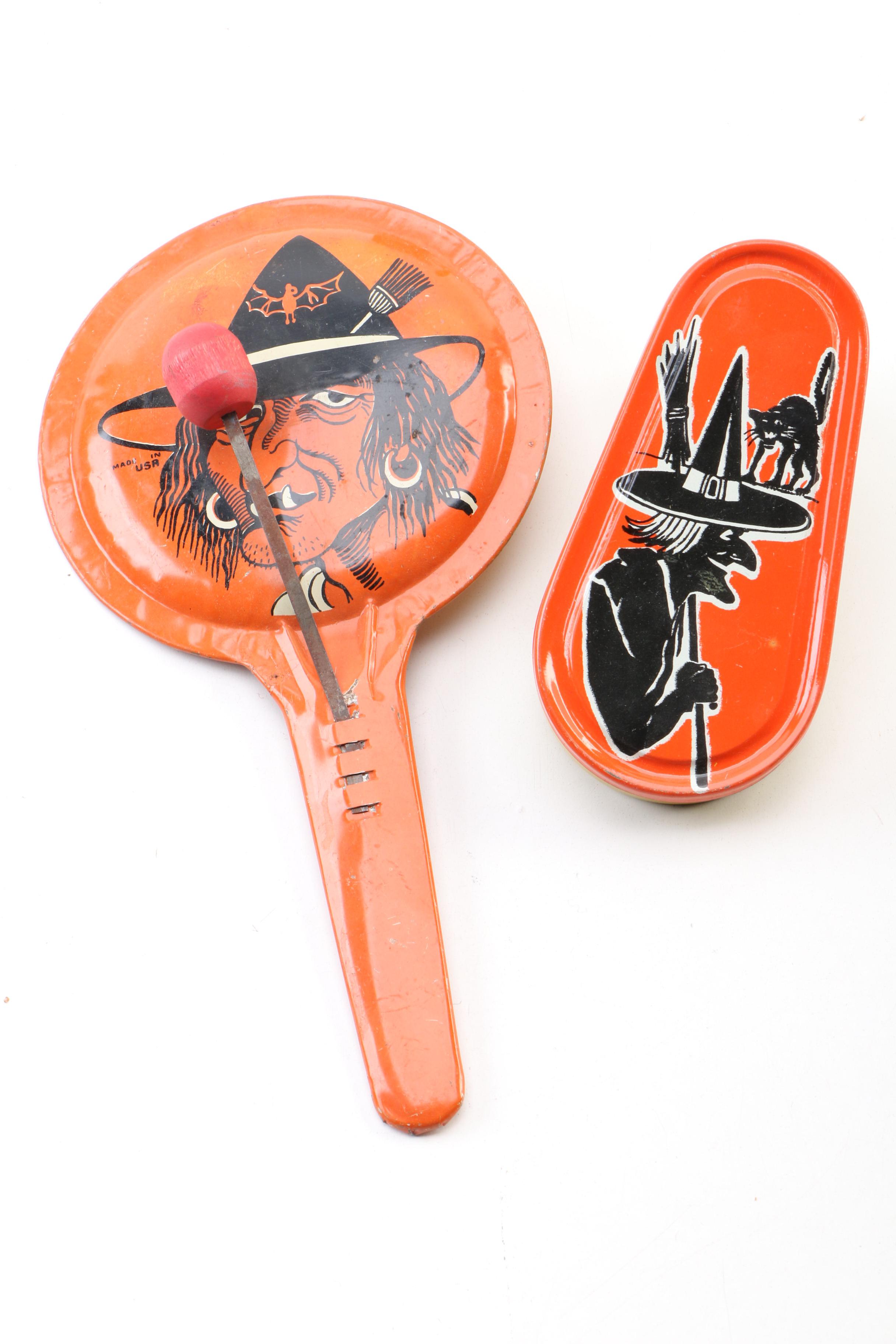 Tin Lithograph Halloween Noisemaker and Navy VF-127 Fighter Jet Toys, Vintage