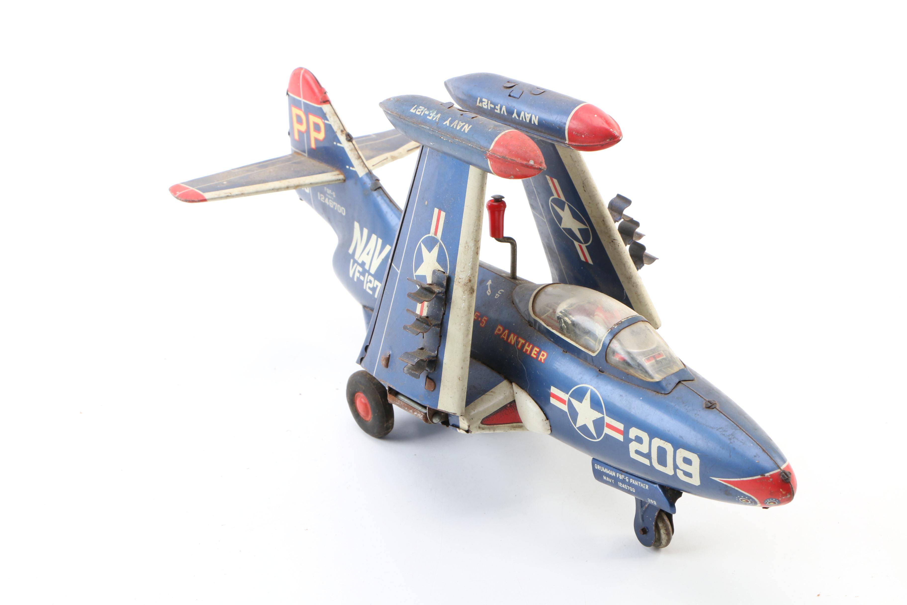 Tin Lithograph Halloween Noisemaker and Navy VF-127 Fighter Jet Toys, Vintage