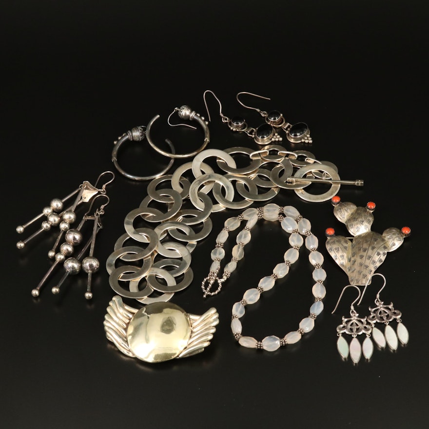 Sterling and Fine Silver Jewelry Featuring Mother of Pearl, Onyx and Quartz