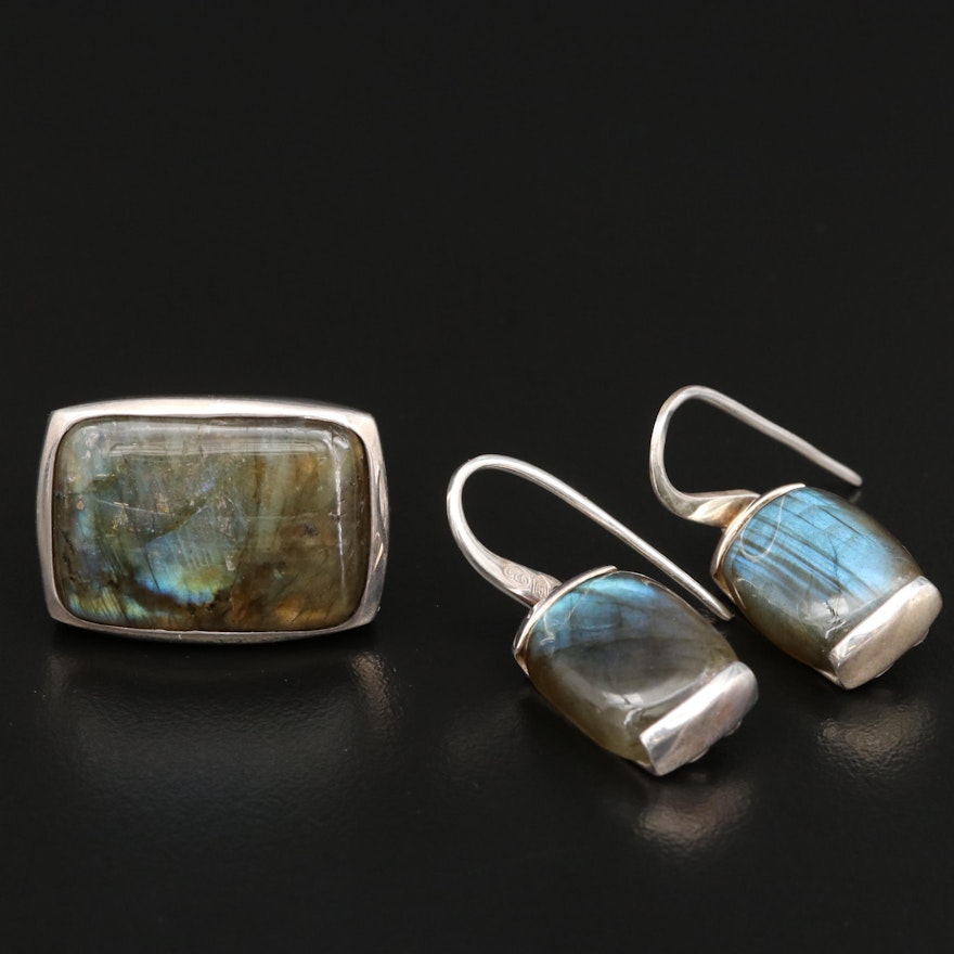 Metalsmiths Sterling Silver Labradorite Ring and Earrings