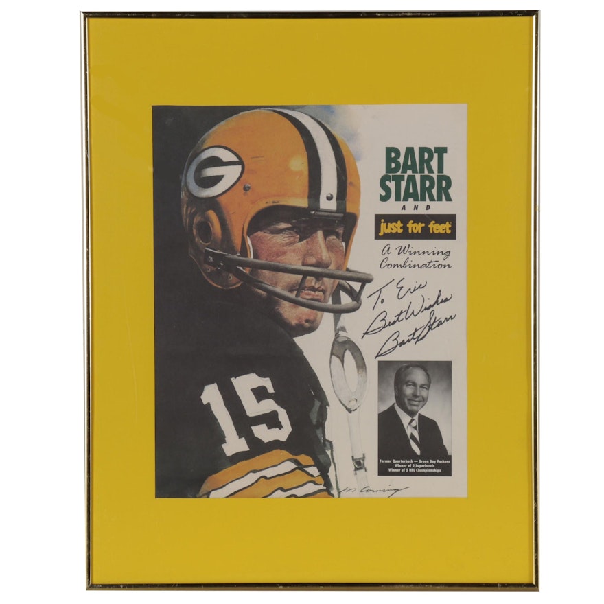 Bart Starr Signed Green Bay Packers "Just For Feet" Advertising Framed Poster