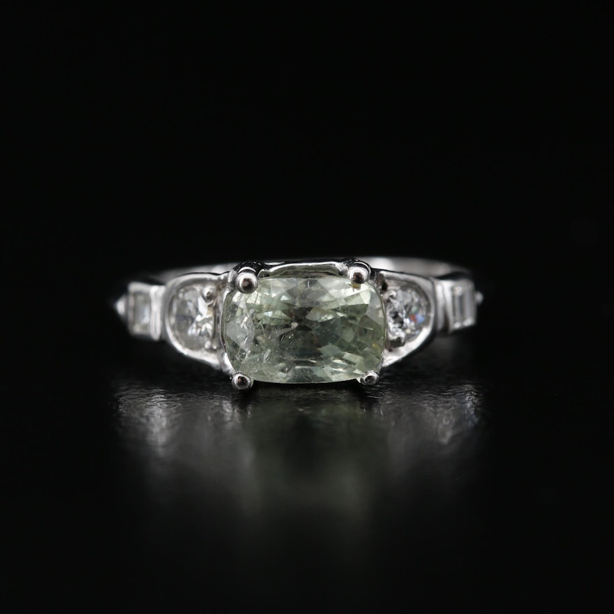 Platinum 1.52 CT Chrysoberyl and Diamond Ring