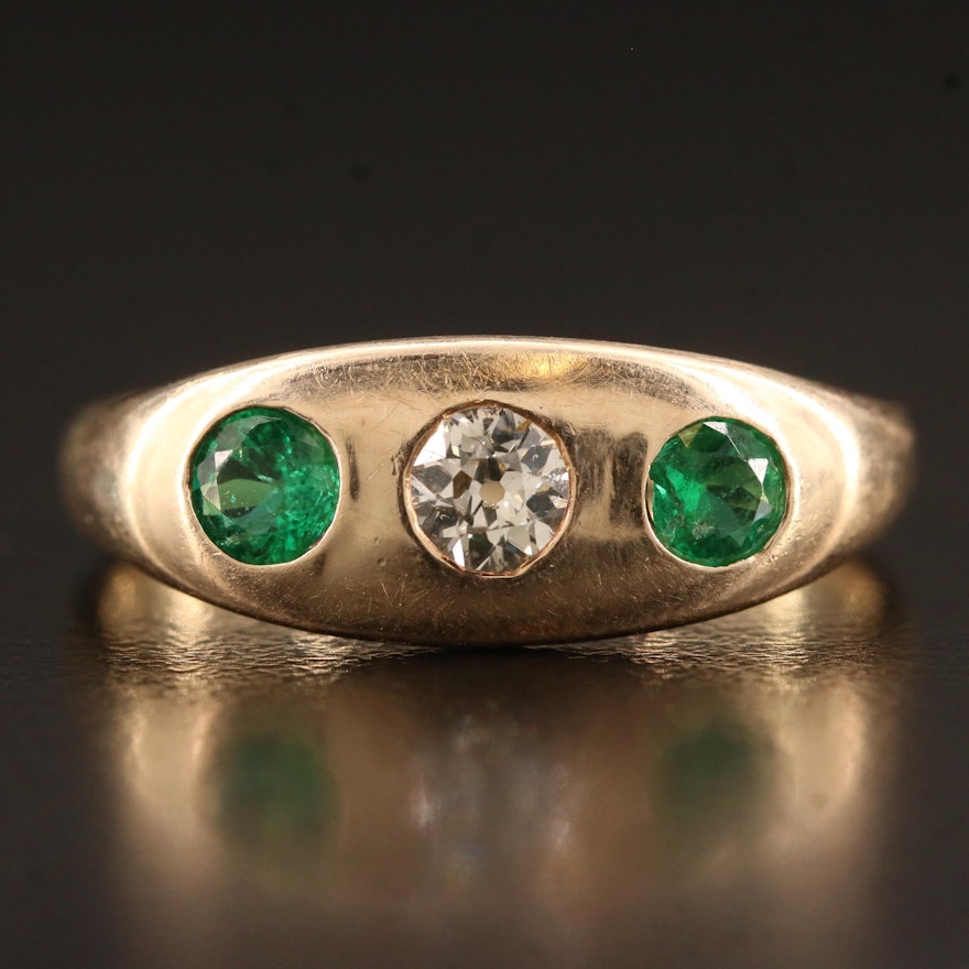 Antique 14K and 10K Emerald and Diamond Band