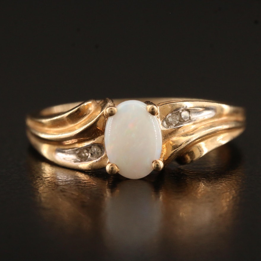 10K Opal Ring with Diamond Accents