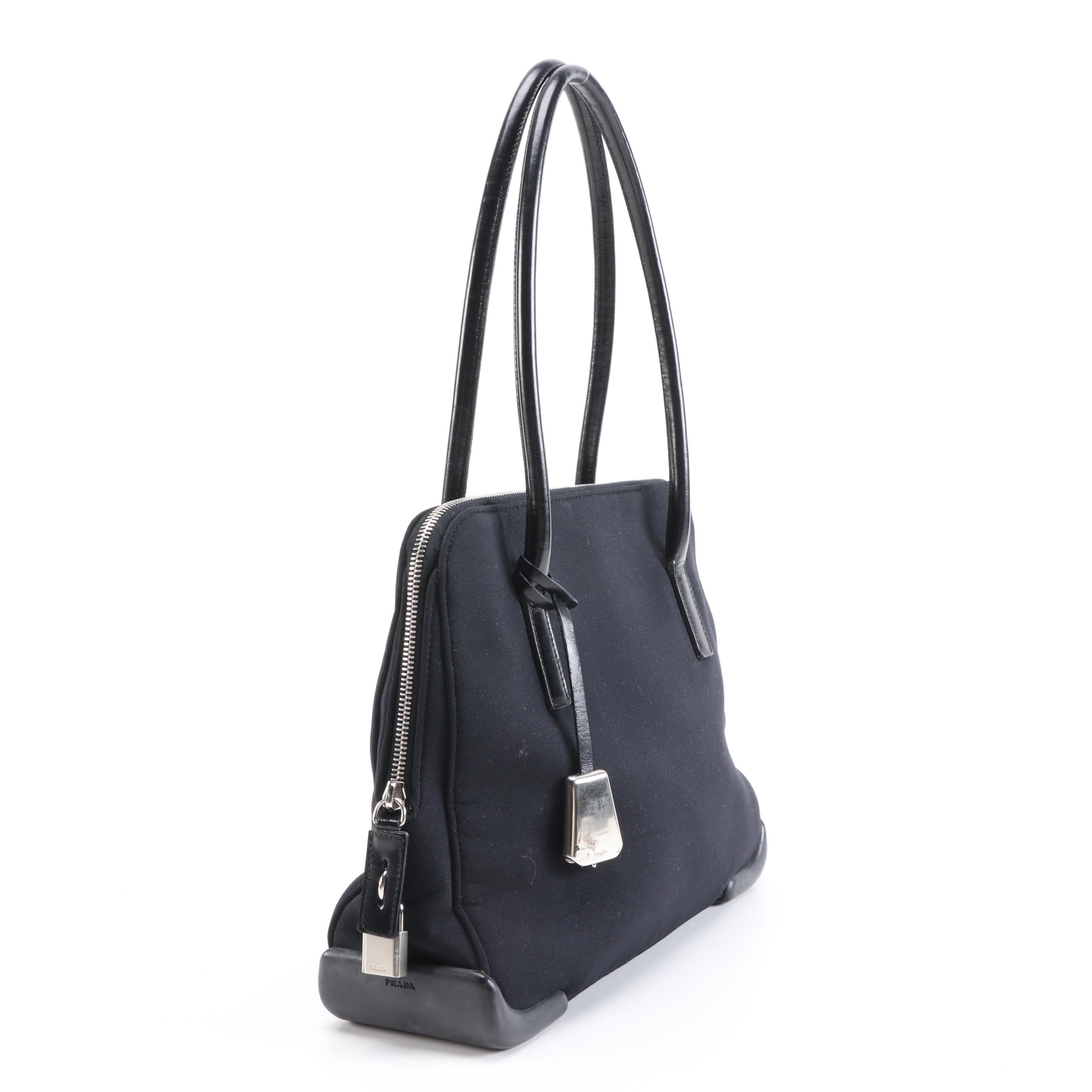 Prada Black Textile and Leather Shoulder Bag