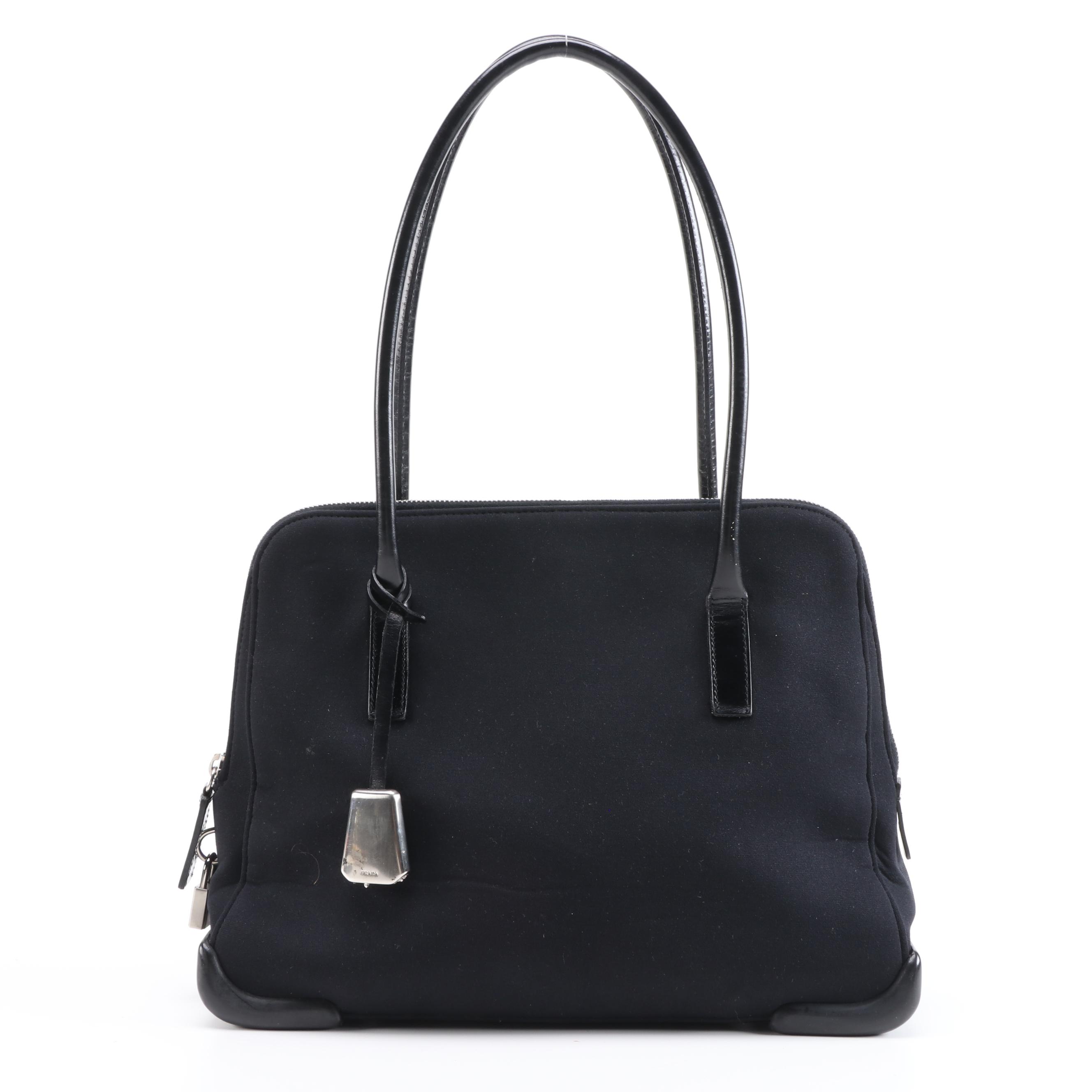 Prada Black Textile and Leather Shoulder Bag