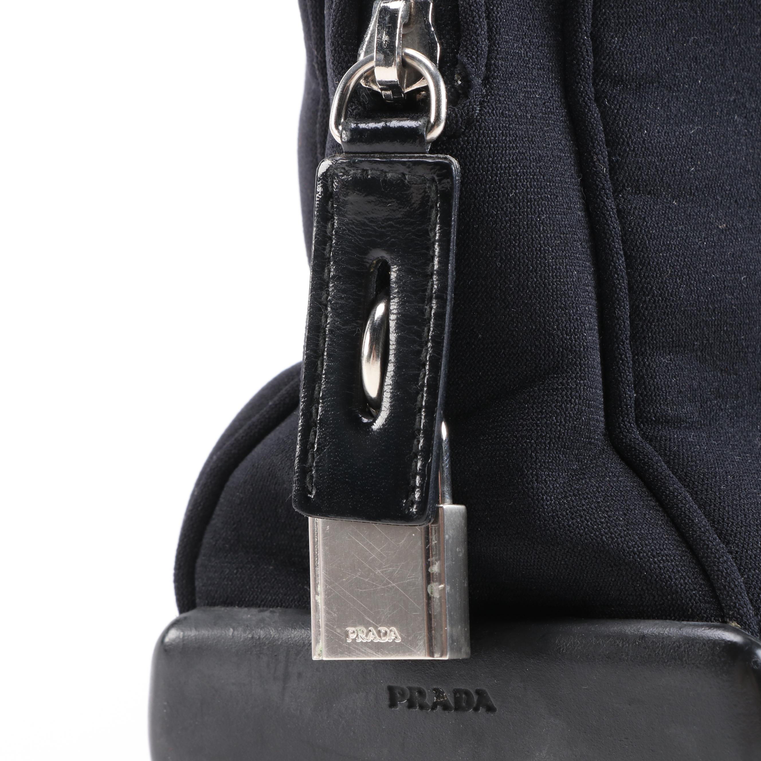 Prada Black Textile and Leather Shoulder Bag