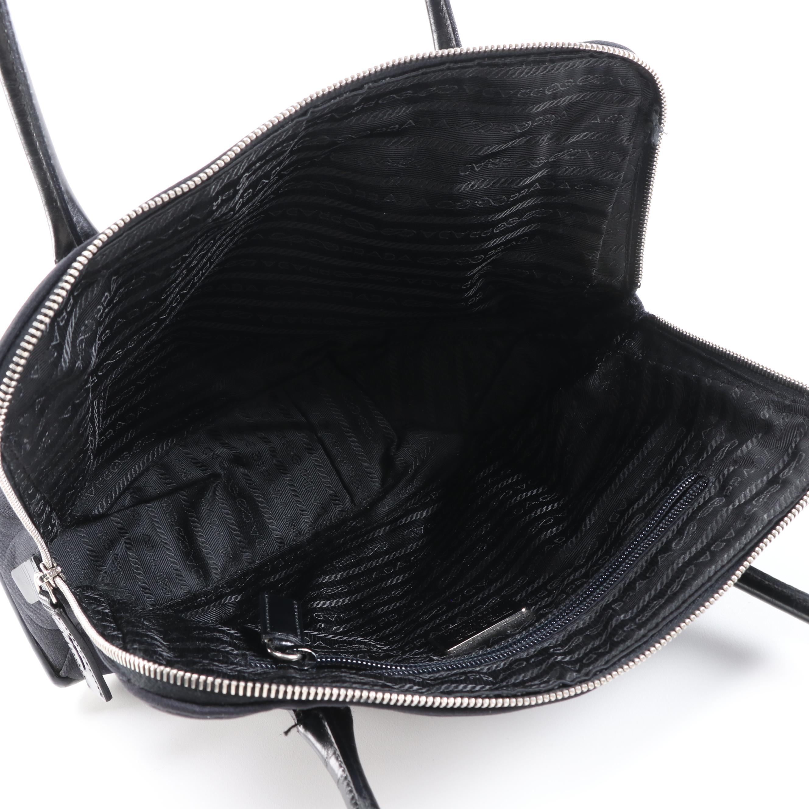 Prada Black Textile and Leather Shoulder Bag